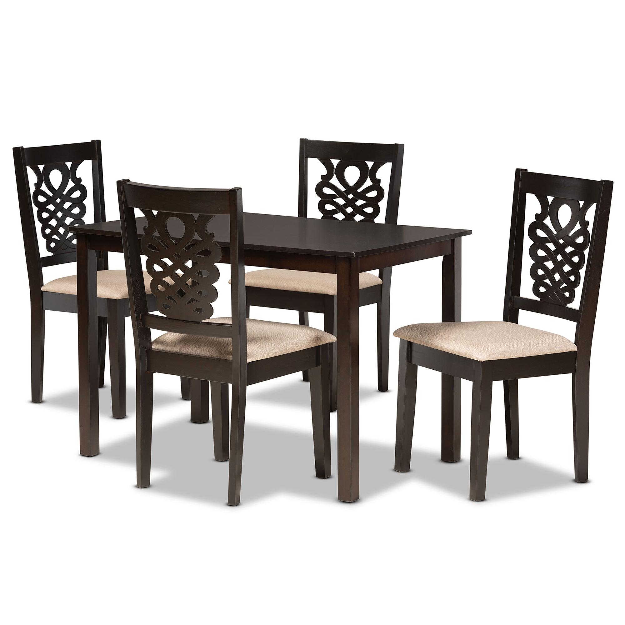 Gervais Modern and Contemporary Sand Fabric Upholstered and Finished Wood 5-Piece Dining Set