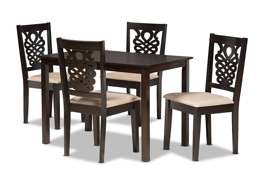 Gervais Modern and Contemporary Sand Fabric Upholstered and Finished Wood 5-Piece Dining Set