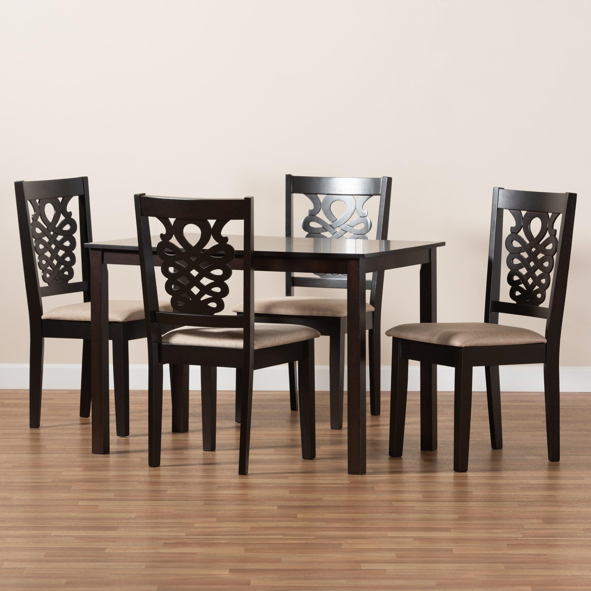 Gervais Modern and Contemporary Sand Fabric Upholstered and Finished Wood 5-Piece Dining Set