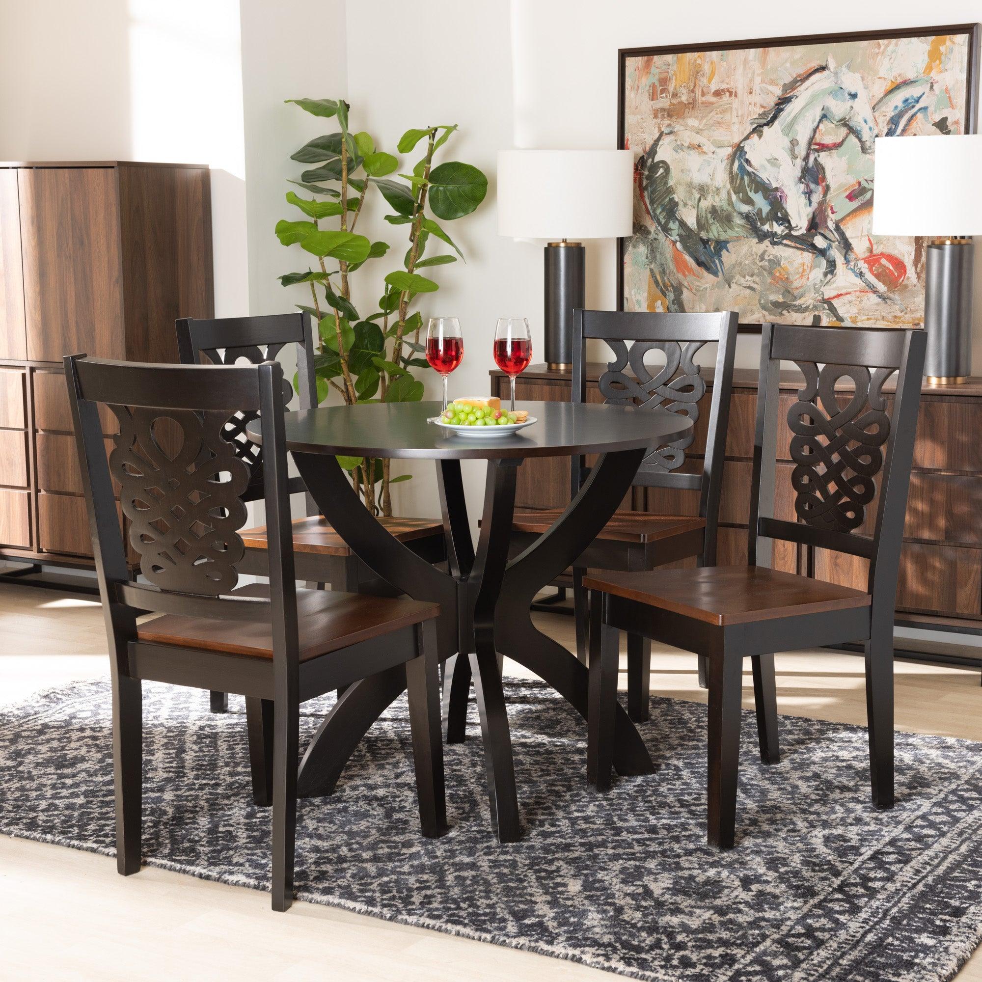 Wanda Modern and Contemporary Transitional Two-Tone and Finished Wood 5-Piece Dining Set