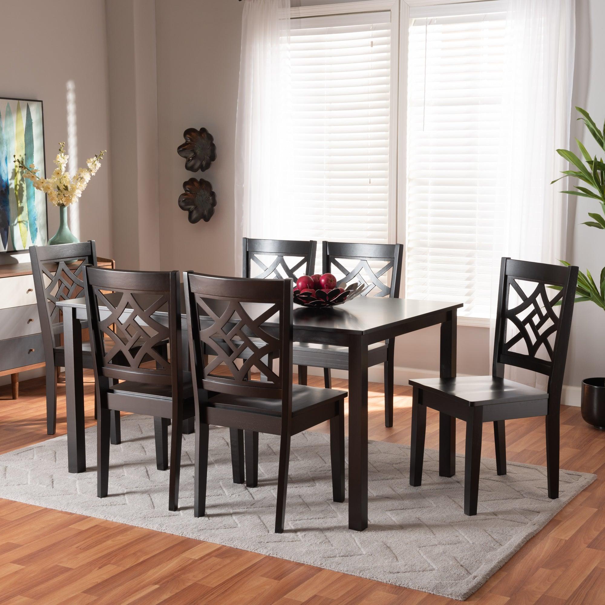 Nicolette Modern and Contemporary Finished Wood 7-Piece Dining Set