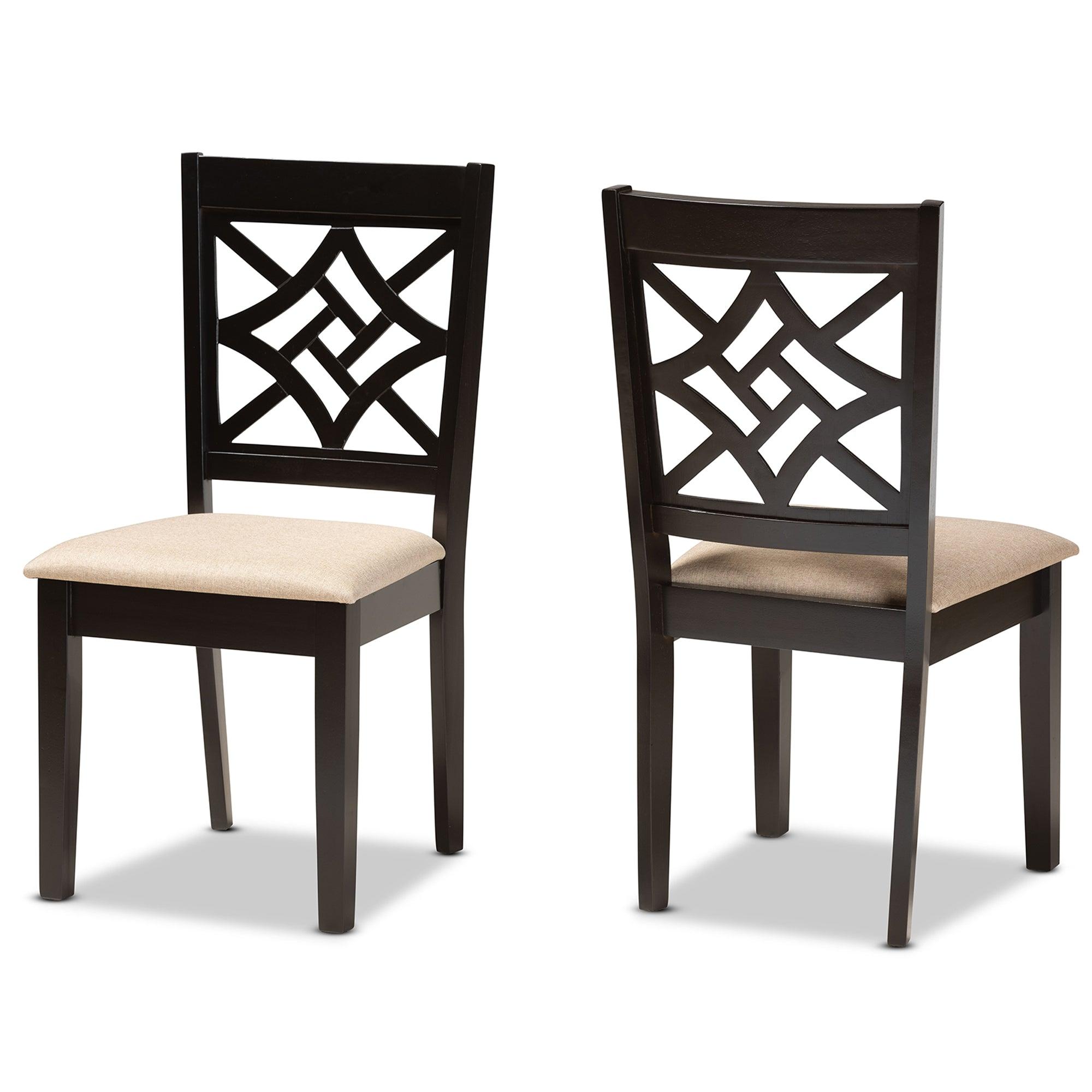 Nicolette Modern and Contemporary Sand Fabric Upholstered and Finished Wood 2-Piece Dining Chair Set