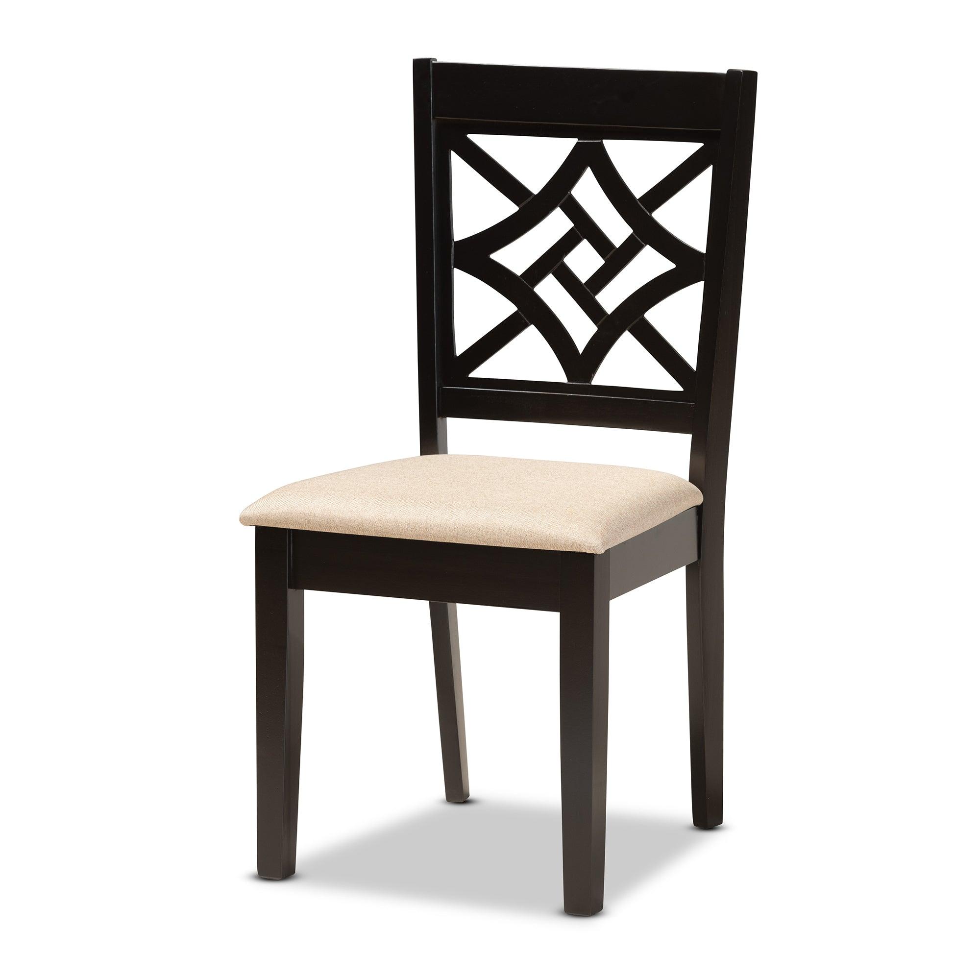 Nicolette Modern and Contemporary Sand Fabric Upholstered and Finished Wood 7-Piece Dining Set