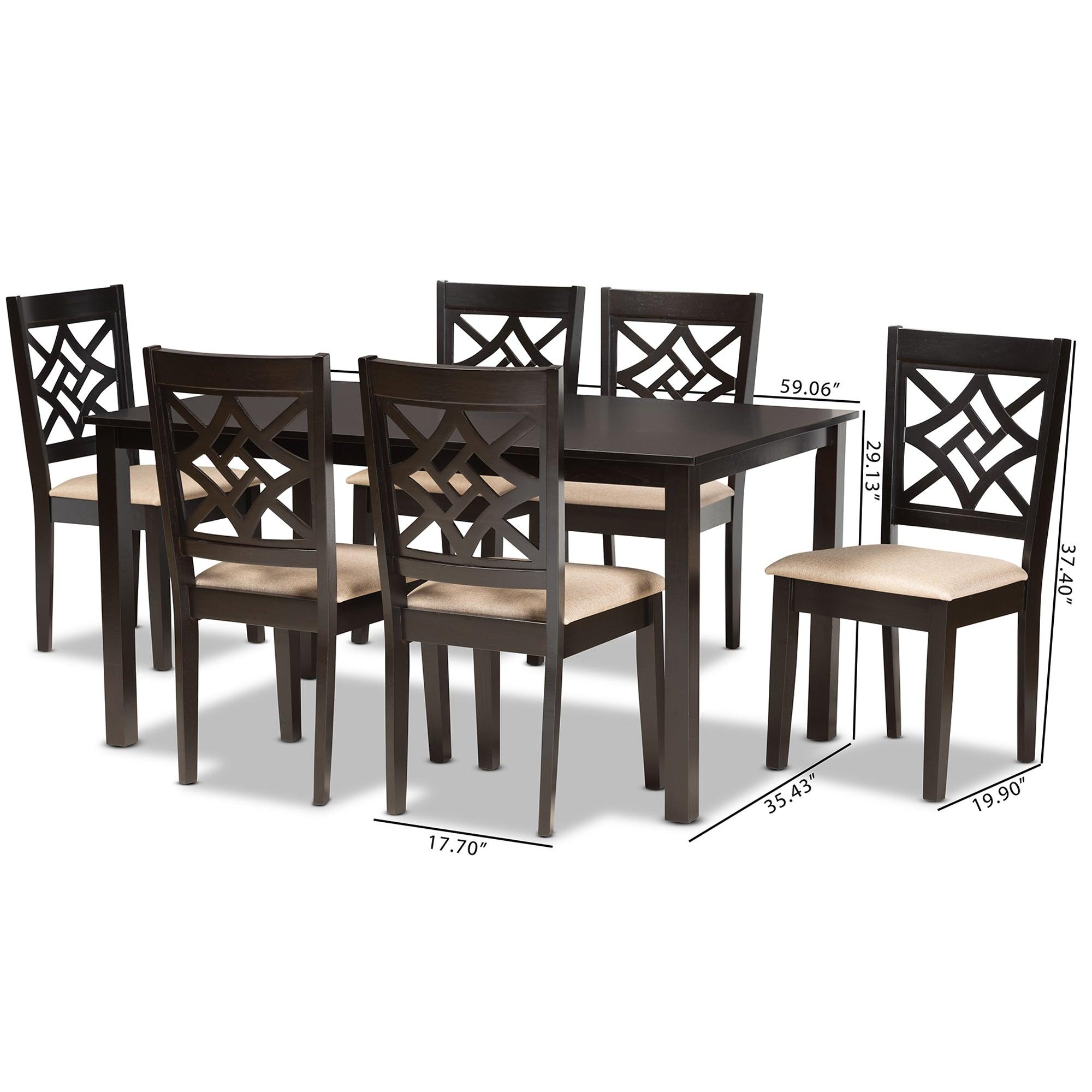 Nicolette Modern and Contemporary Sand Fabric Upholstered and Finished Wood 7-Piece Dining Set