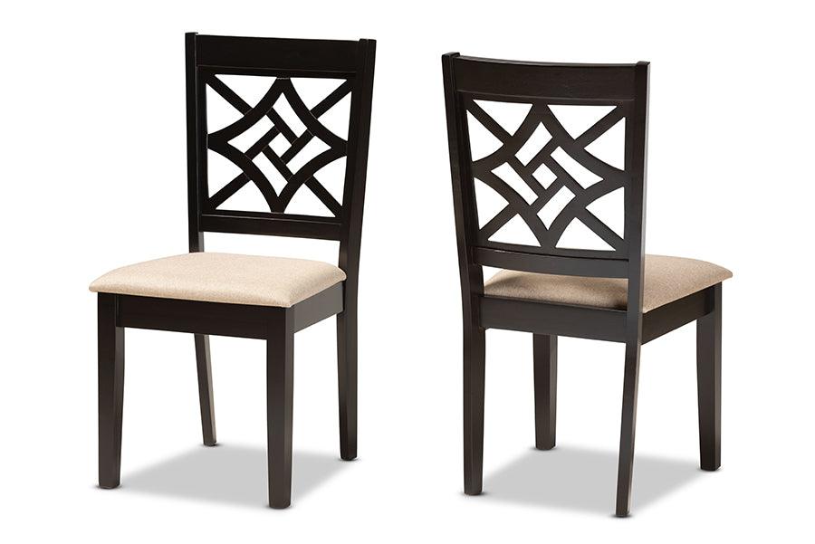 Nicolette Modern and Contemporary Sand Fabric Upholstered and Finished Wood 2-Piece Dining Chair Set