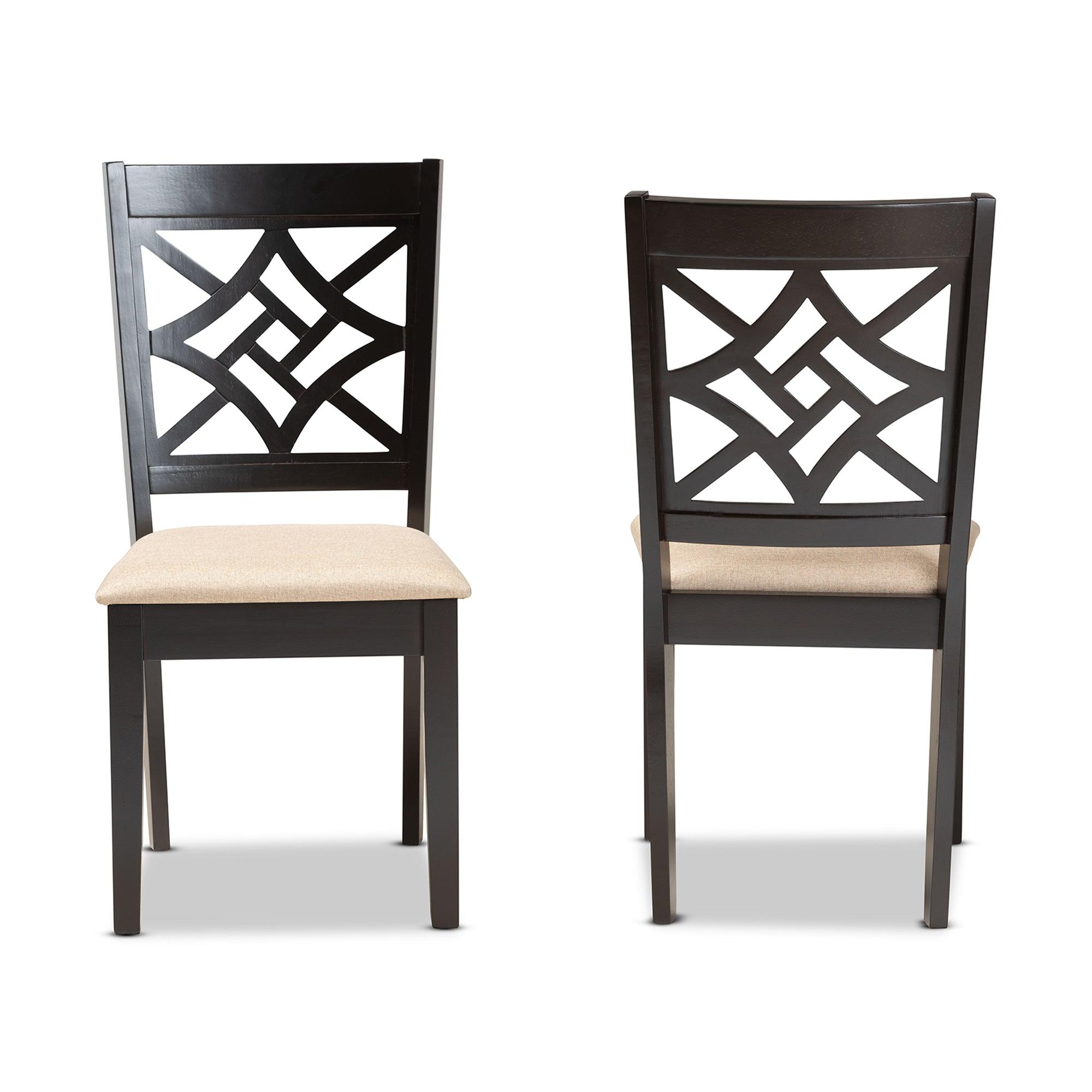 Nicolette Modern and Contemporary Sand Fabric Upholstered and Finished Wood 2-Piece Dining Chair Set