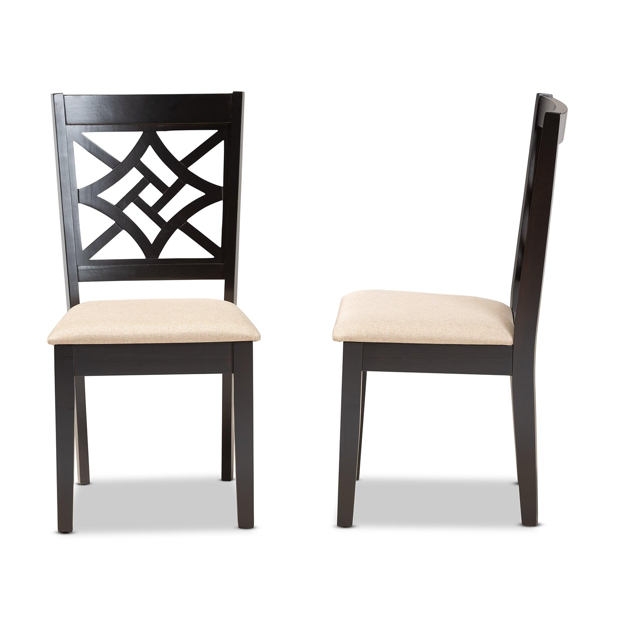 Nicolette Modern and Contemporary Sand Fabric Upholstered and Finished Wood 2-Piece Dining Chair Set