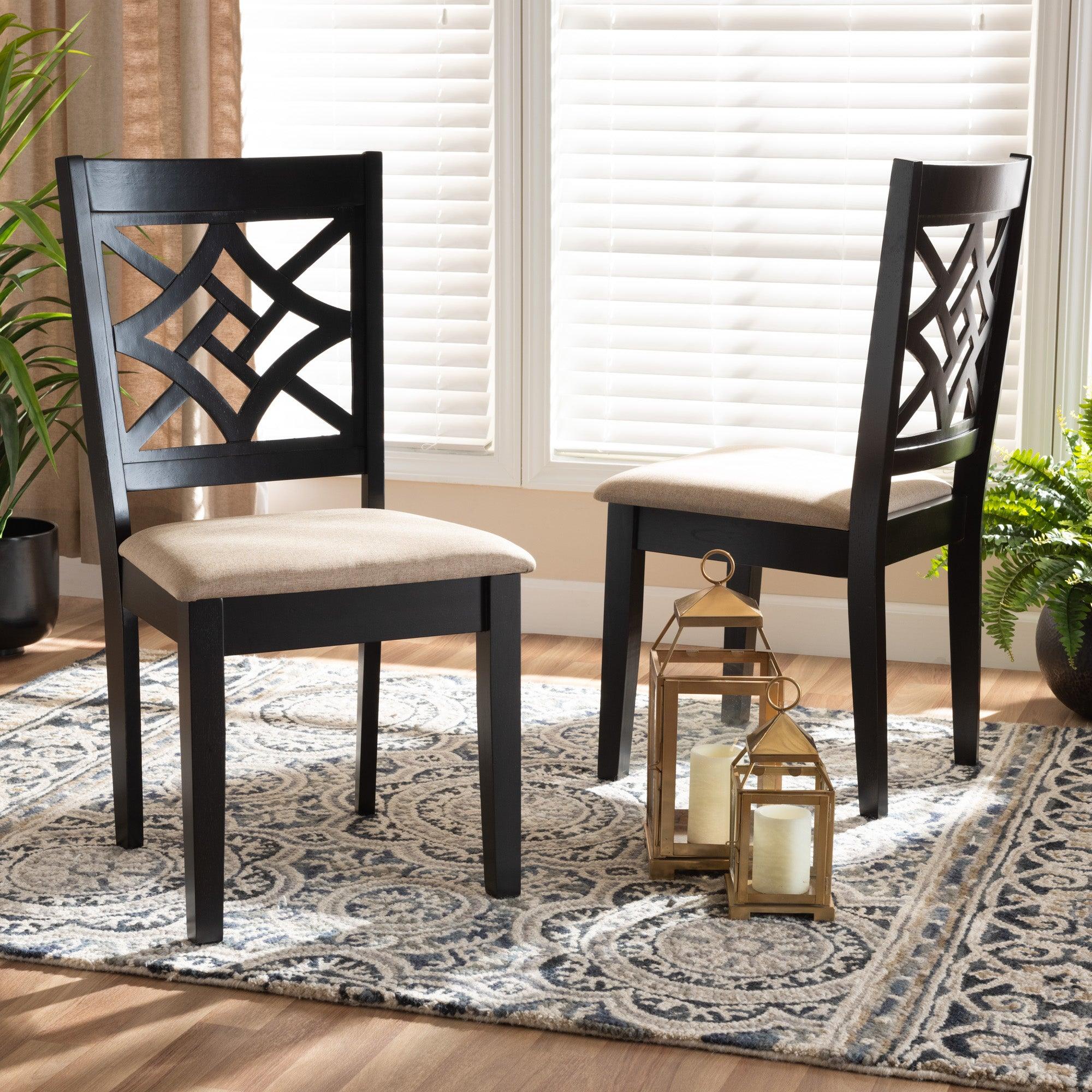 Nicolette Modern and Contemporary Sand Fabric Upholstered and Finished Wood 2-Piece Dining Chair Set