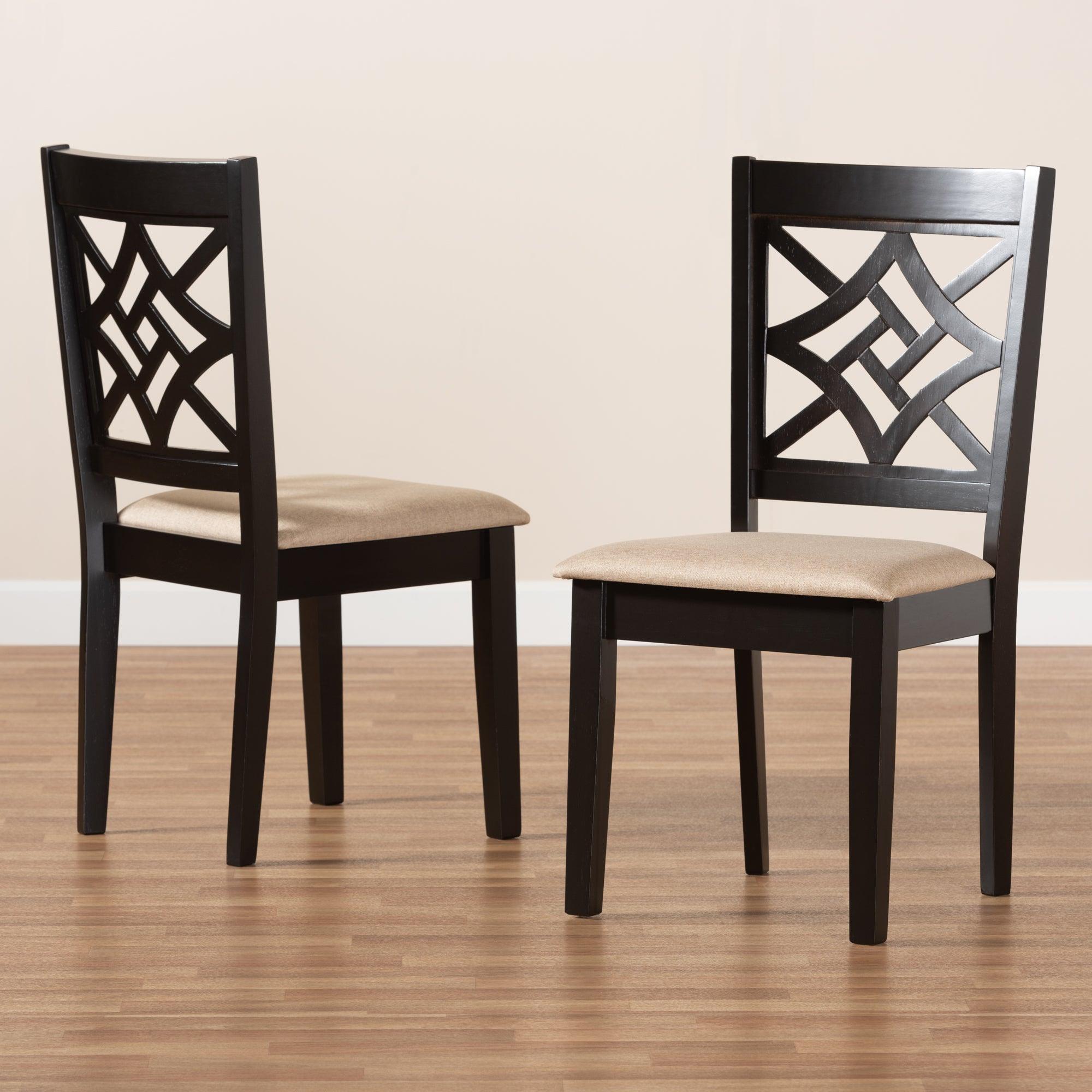 Nicolette Modern and Contemporary Sand Fabric Upholstered and Finished Wood 2-Piece Dining Chair Set