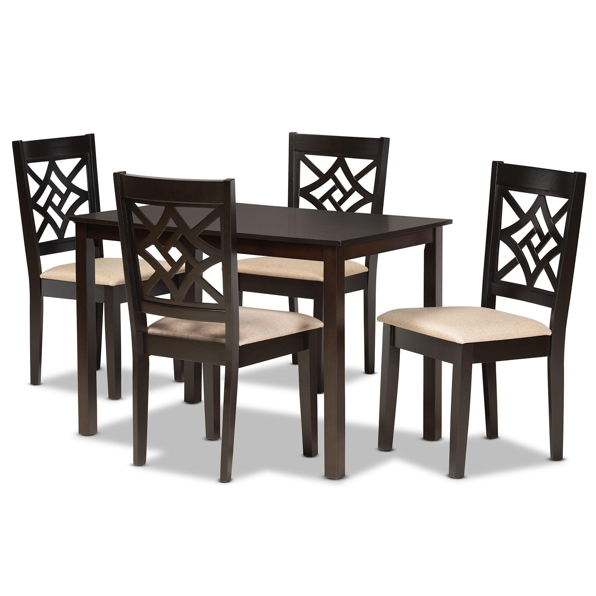 Nicolette Modern and Contemporary Sand Fabric Upholstered and Finished Wood 5-Piece Dining Set