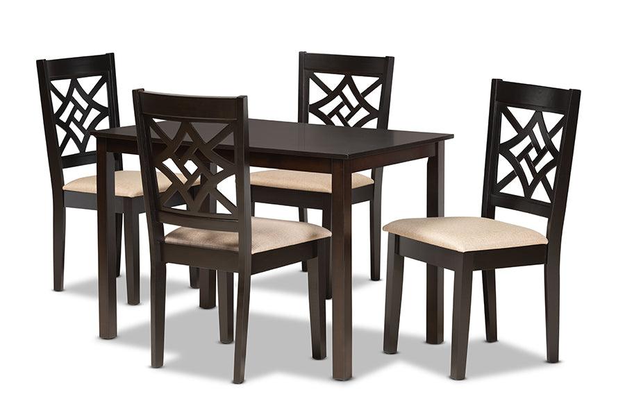 Nicolette Modern and Contemporary Sand Fabric Upholstered and Finished Wood 5-Piece Dining Set