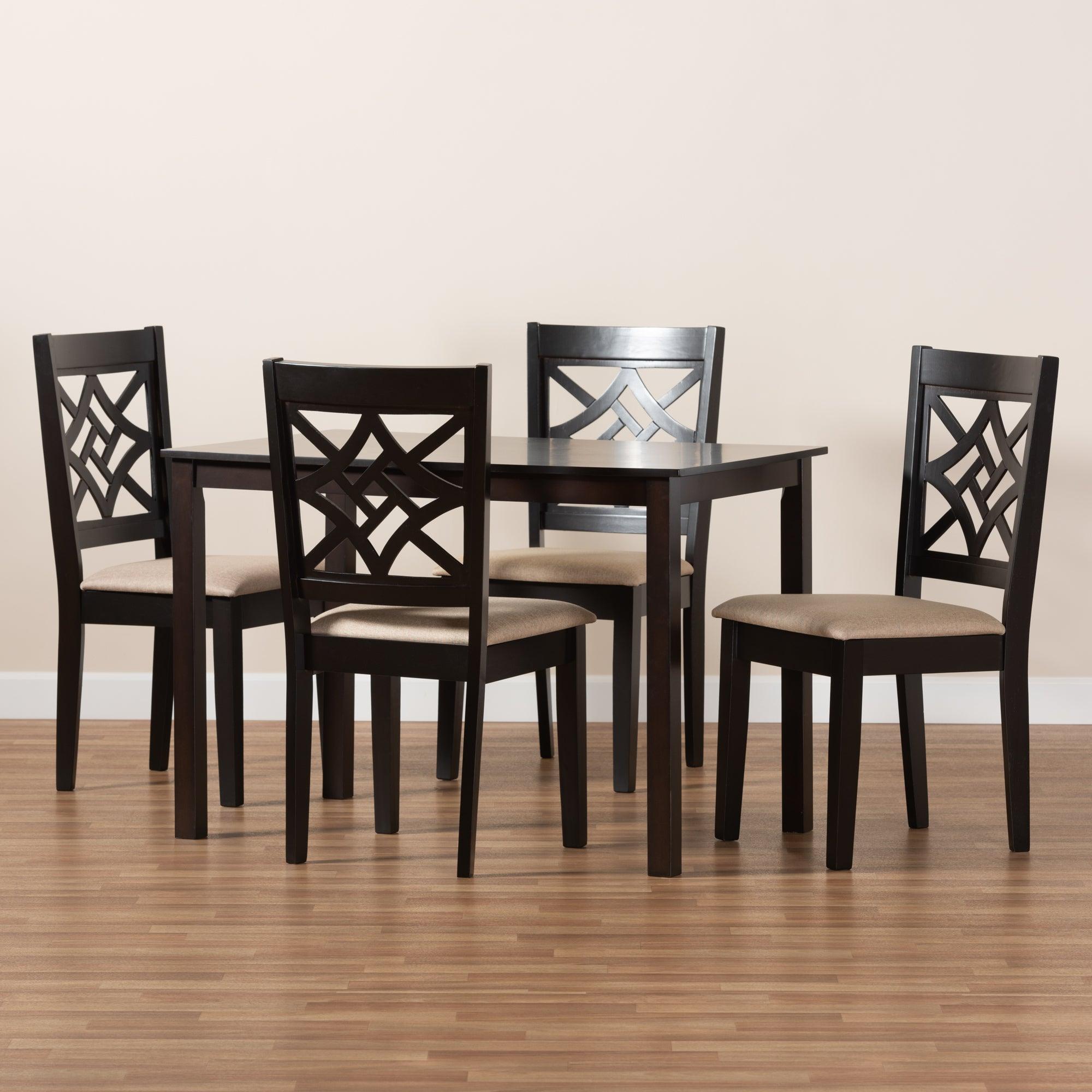 Nicolette Modern and Contemporary Sand Fabric Upholstered and Finished Wood 5-Piece Dining Set