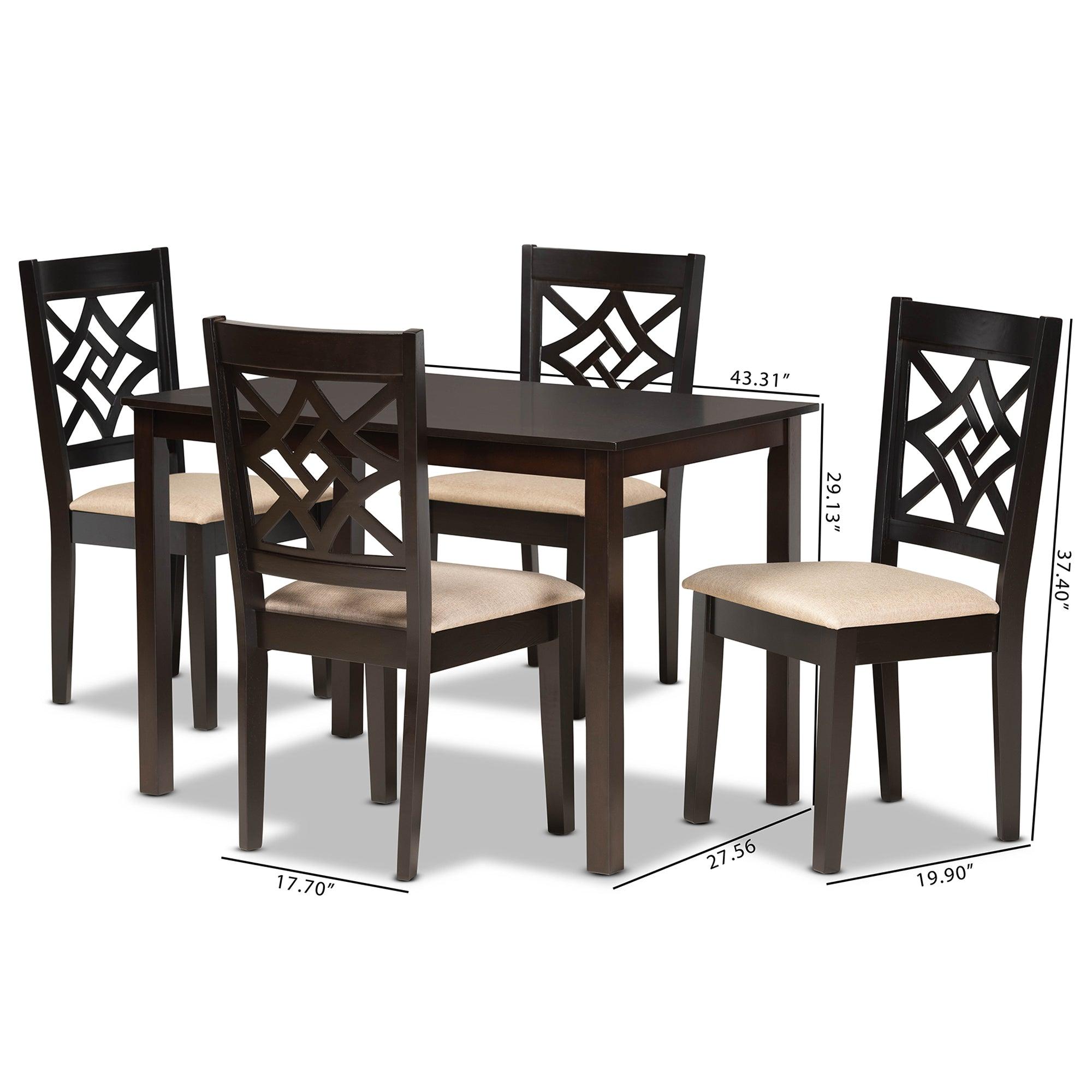 Nicolette Modern and Contemporary Sand Fabric Upholstered and Finished Wood 5-Piece Dining Set