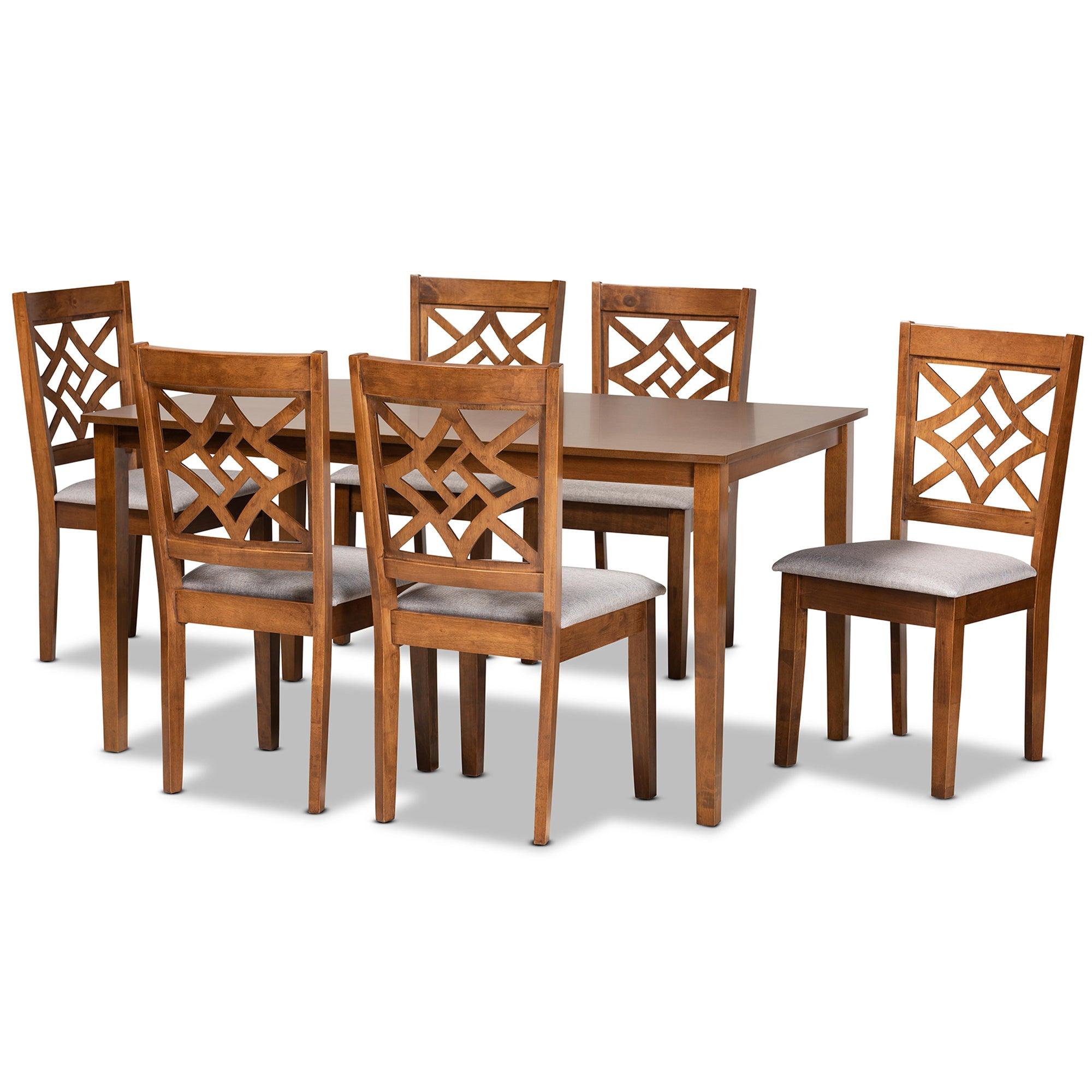 Nicolette Modern and Contemporary Fabric Upholstered and Finished Wood 7-Piece Dining Set