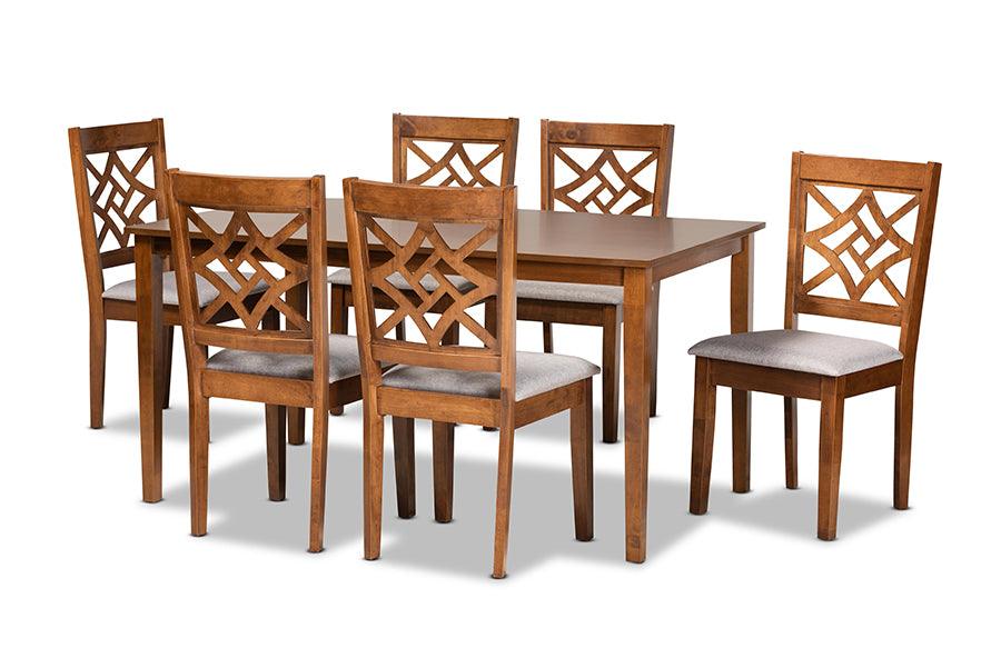 Nicolette Modern and Contemporary Fabric Upholstered and Finished Wood 7-Piece Dining Set