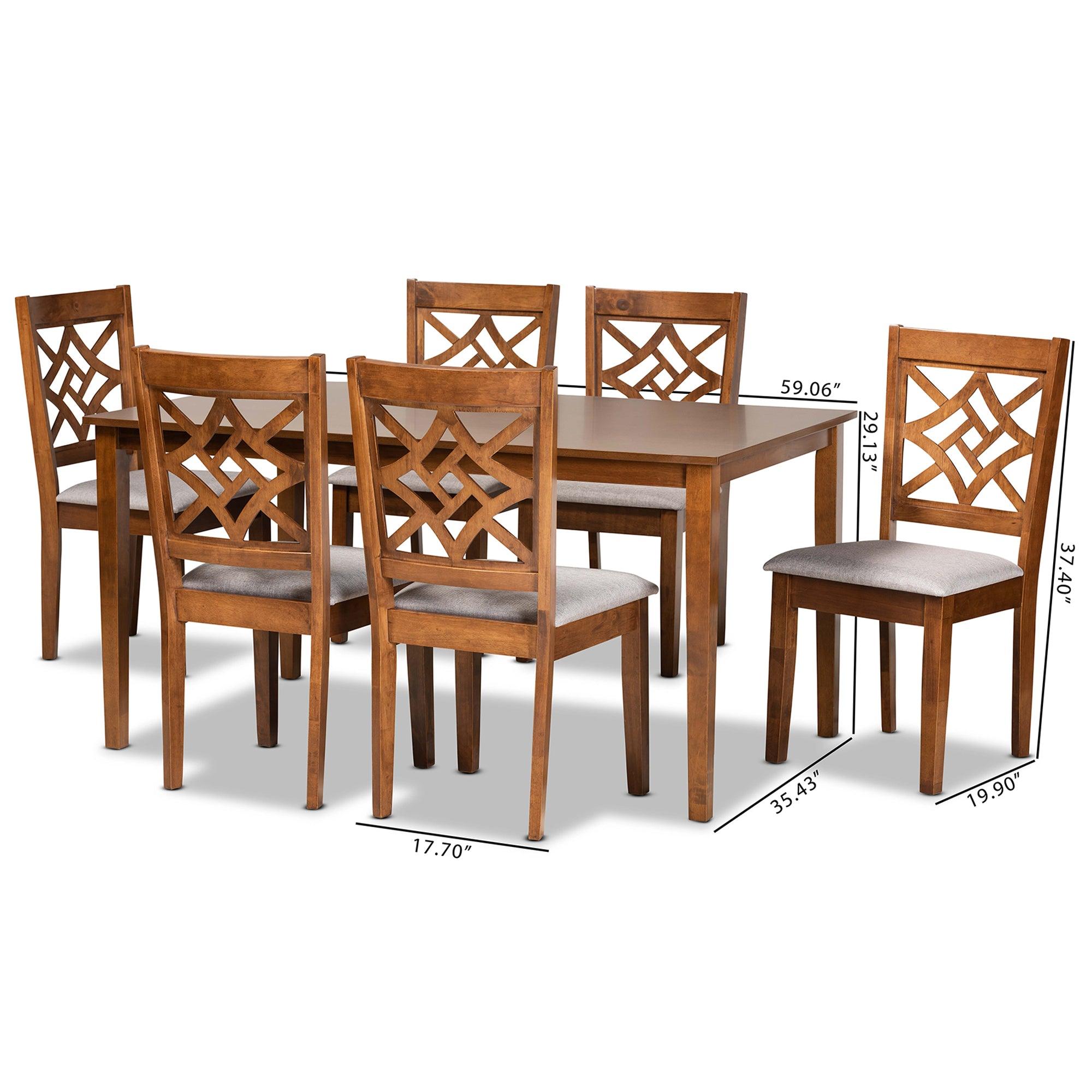 Nicolette Modern and Contemporary Fabric Upholstered and Finished Wood 7-Piece Dining Set