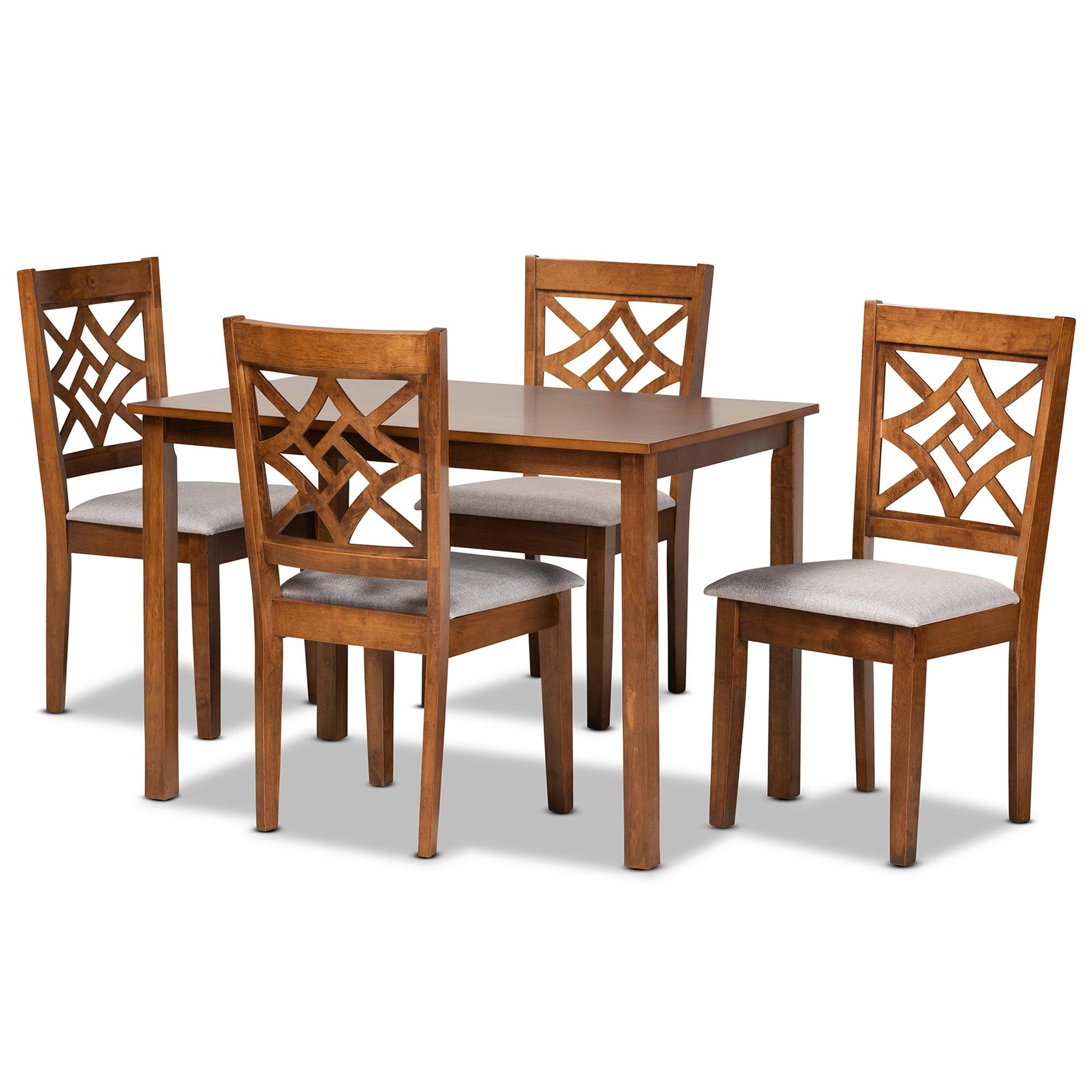 Nicolette Modern and Contemporary Fabric Upholstered and Finished Wood 5-Piece Dining Set