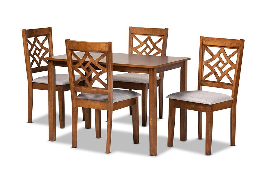 Nicolette Modern and Contemporary Fabric Upholstered and Finished Wood 5-Piece Dining Set