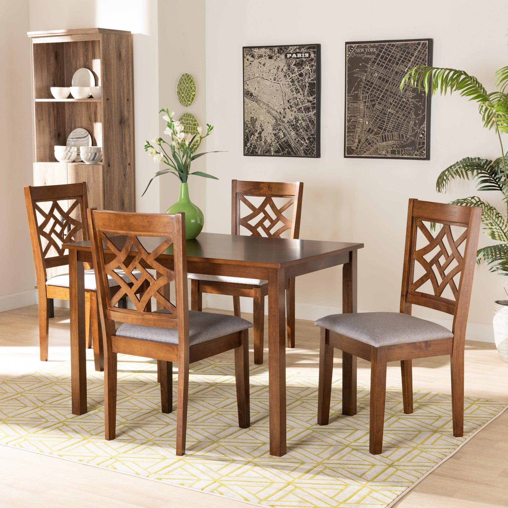 Nicolette Modern and Contemporary Fabric Upholstered and Finished Wood 5-Piece Dining Set