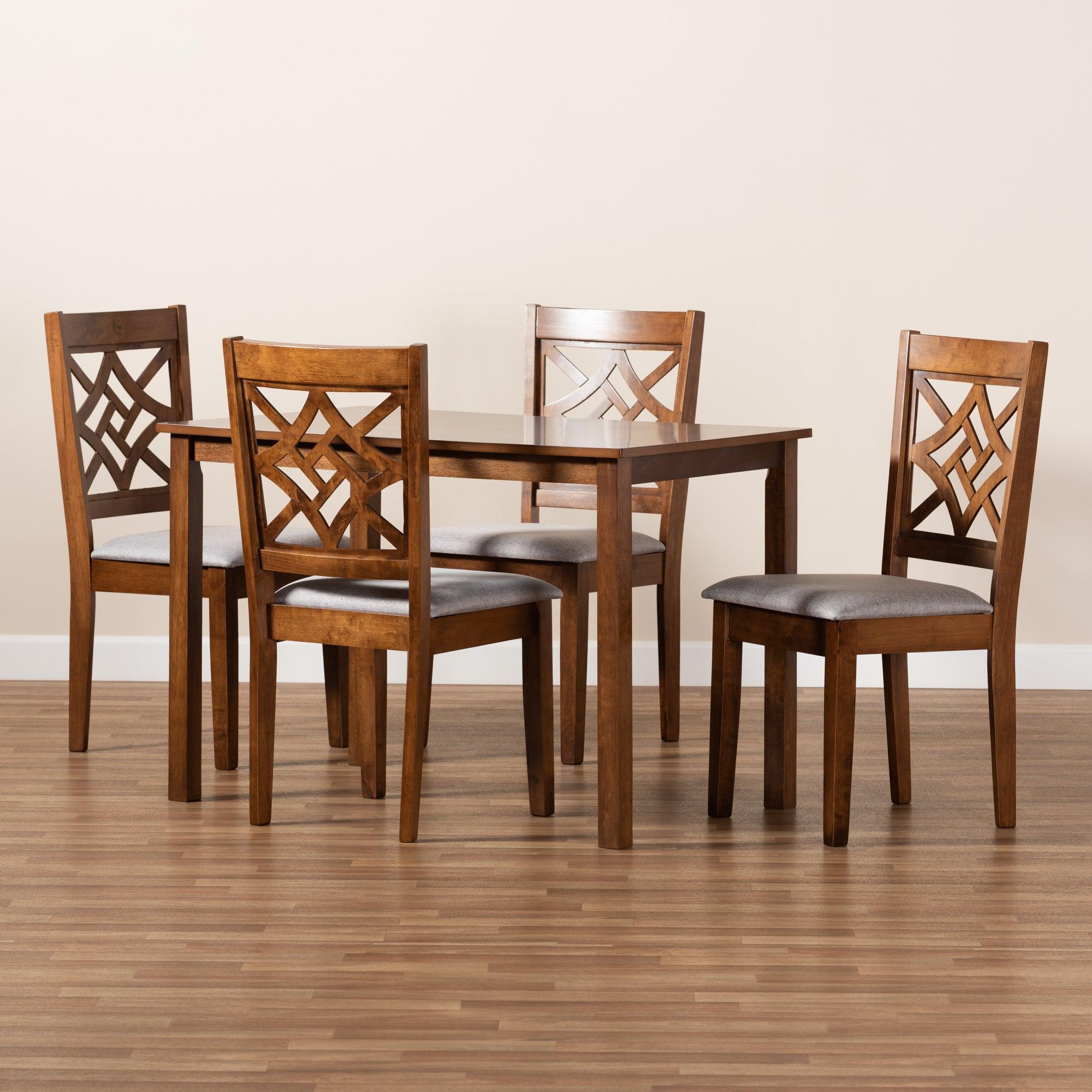 Nicolette Modern and Contemporary Fabric Upholstered and Finished Wood 5-Piece Dining Set