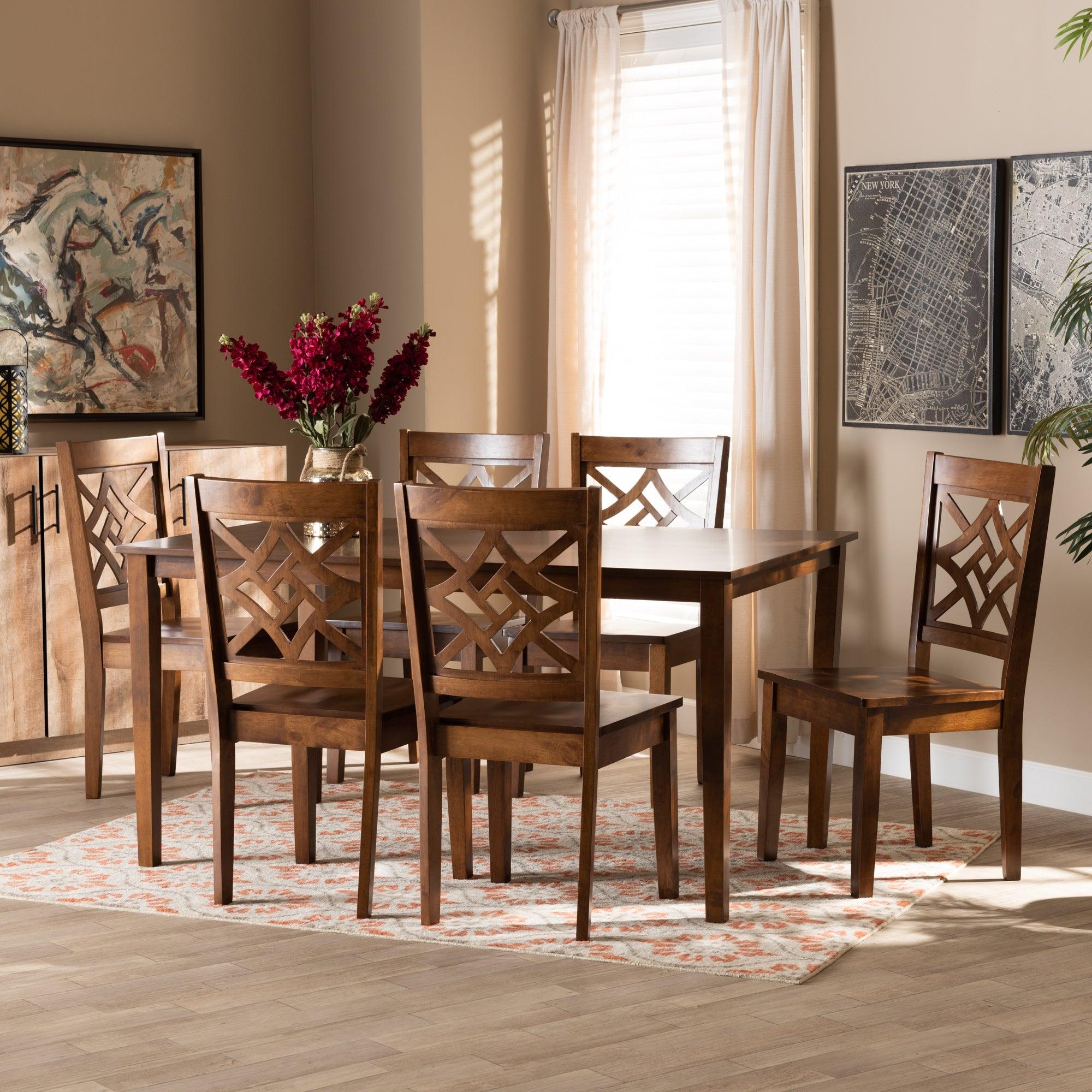 Nicolette Modern and Contemporary Finished Wood 7-Piece Dining Set