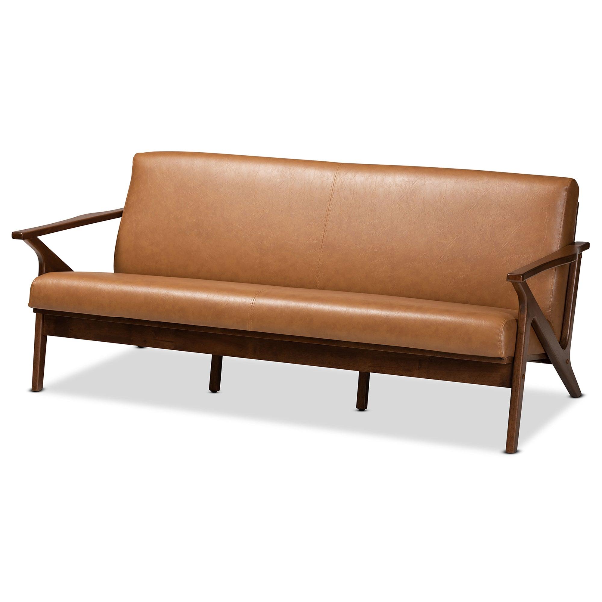 Bianca Mid-Century Modern Finished Wood and Faux Leather Effect Sofa