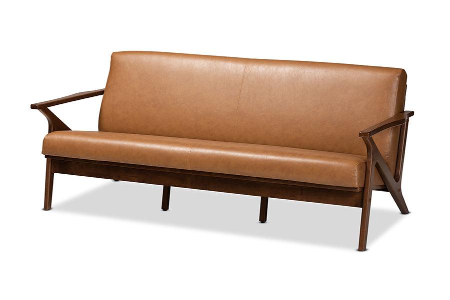 Bianca Mid-Century Modern Finished Wood and Faux Leather Effect Sofa