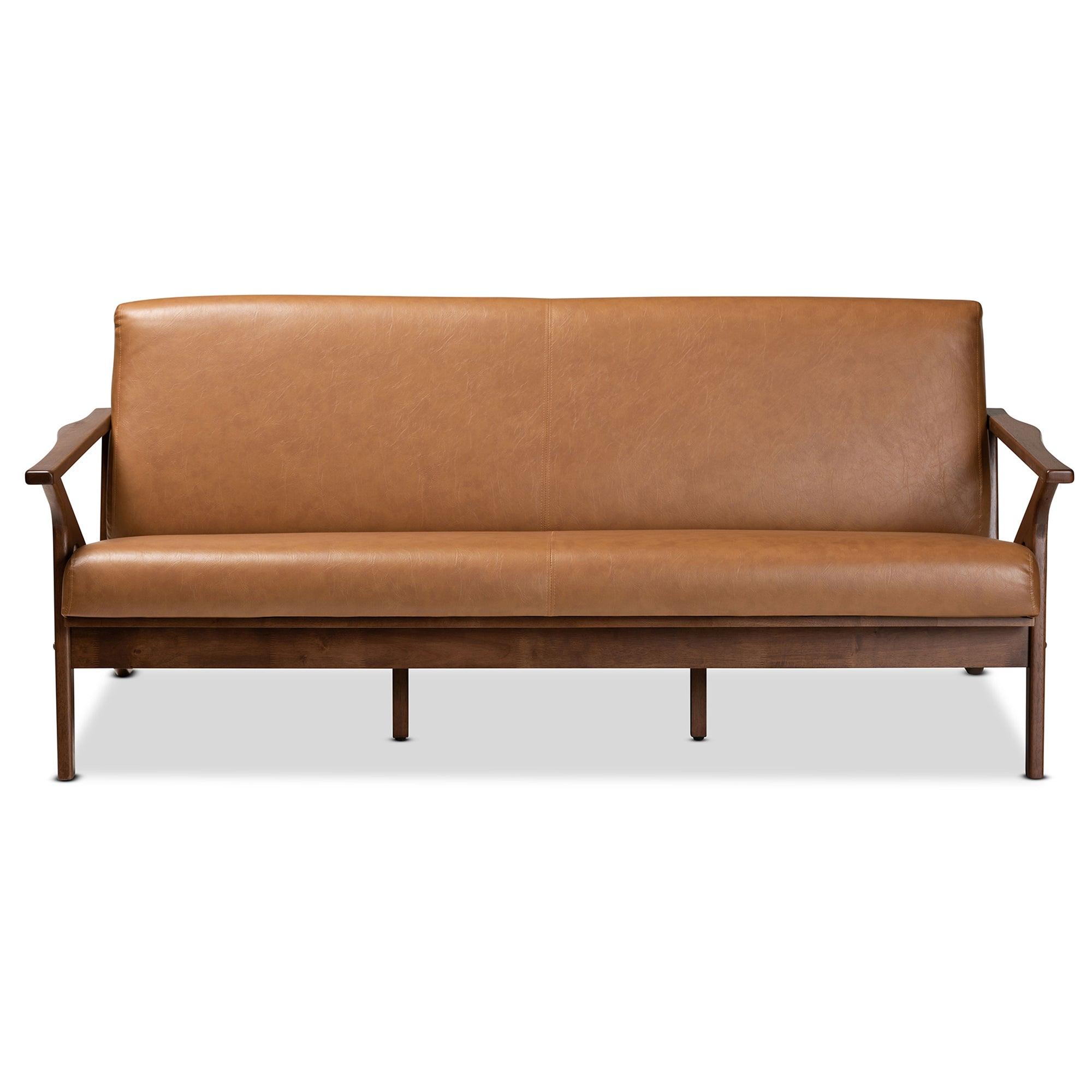 Bianca Mid-Century Modern Finished Wood and Faux Leather Effect Sofa