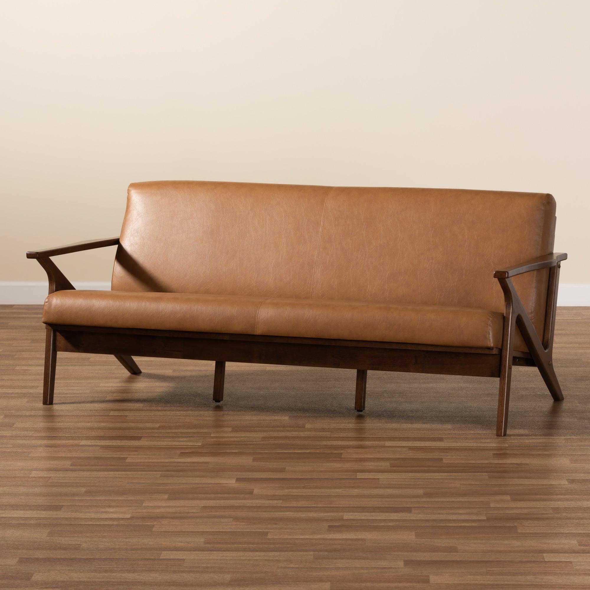 Bianca Mid-Century Modern Finished Wood and Faux Leather Effect Sofa