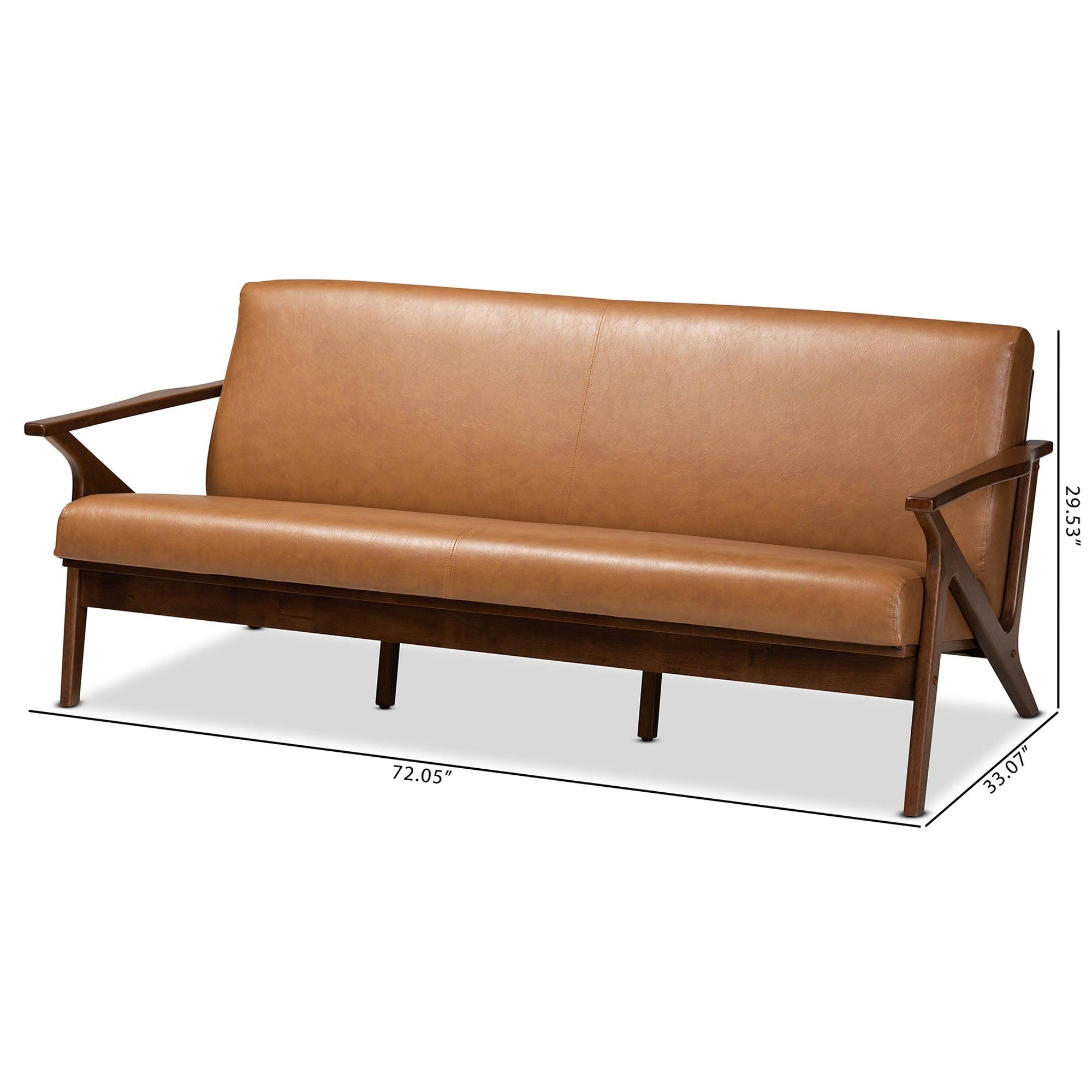 Bianca Mid-Century Modern Finished Wood and Faux Leather Effect Sofa