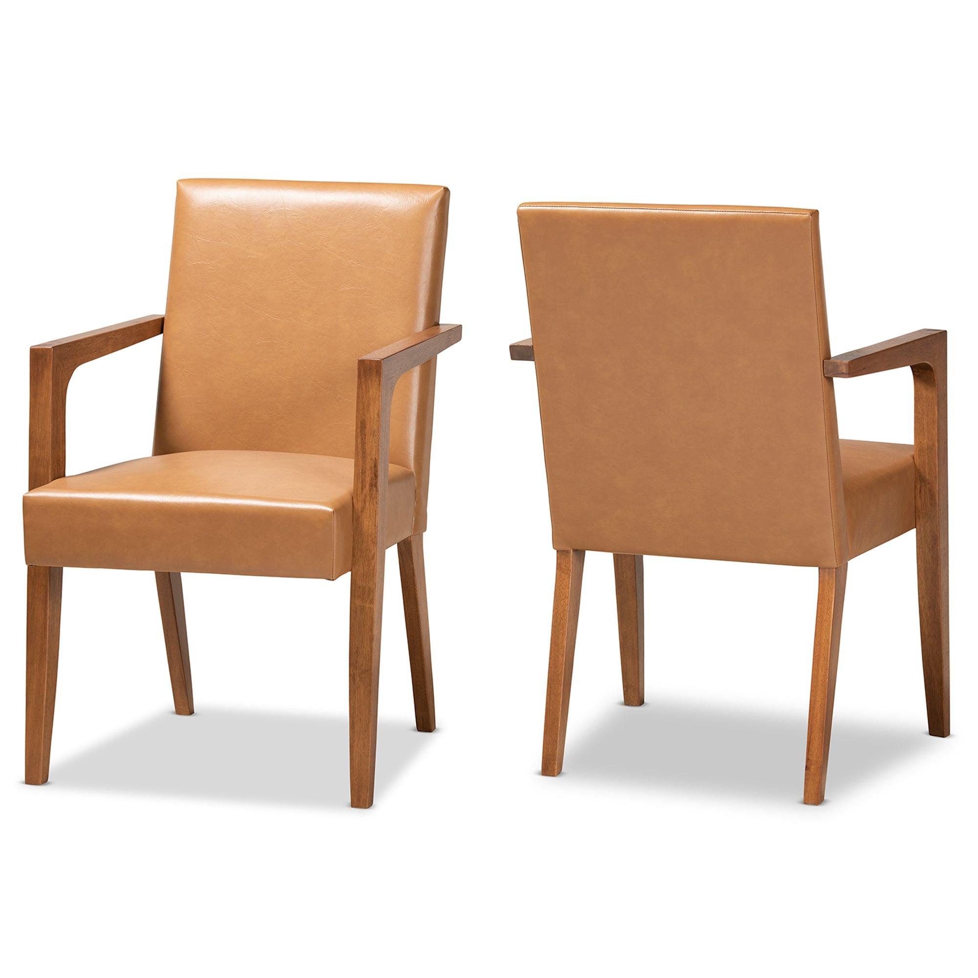 Andrea Mid-Century Modern Faux Leather Upholstered and Finished Wood 2-Piece Armchair Set