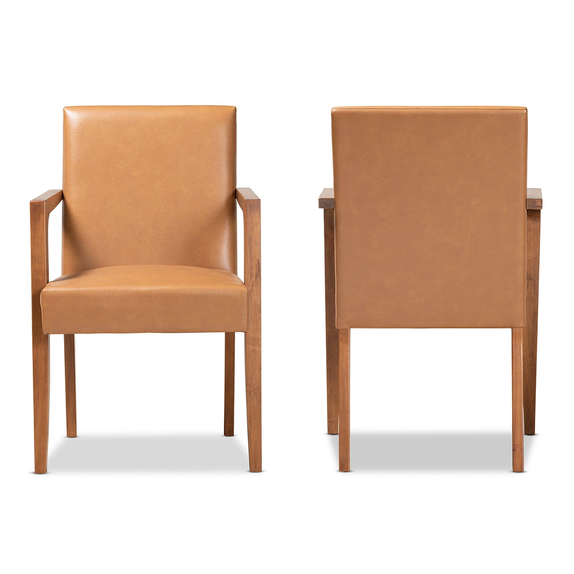 Andrea Mid-Century Modern Faux Leather Upholstered and Finished Wood 2-Piece Armchair Set