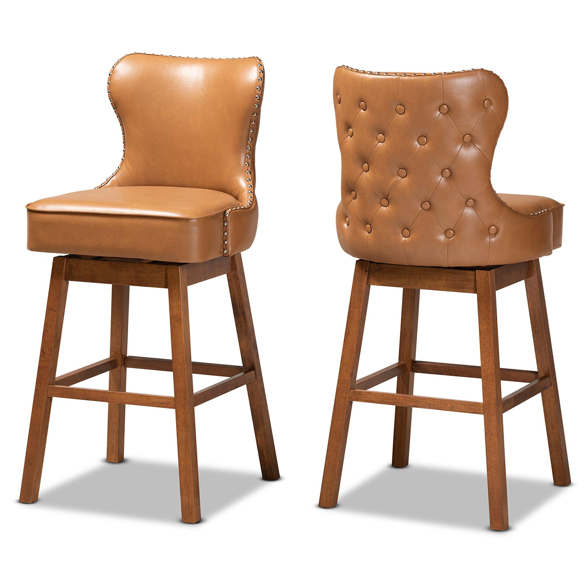 Gradisca Modern and Contemporary Faux Leather Upholstered and Finished Wood 2-Piece Swivel Bar Stool Set