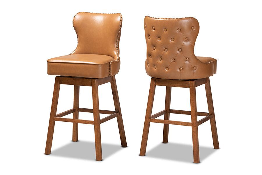 Gradisca Modern and Contemporary Faux Leather Upholstered and Finished Wood 2-Piece Swivel Bar Stool Set