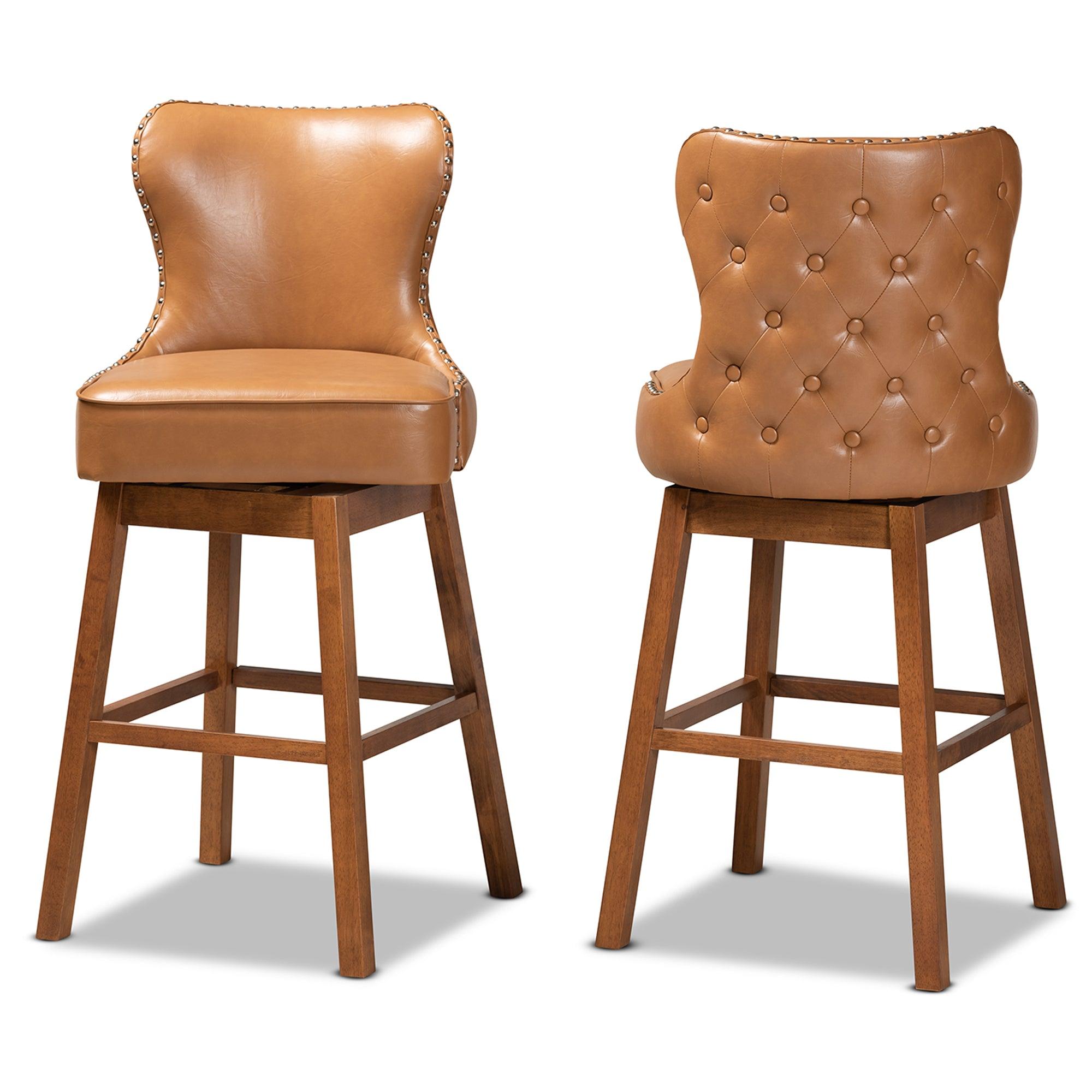 Gradisca Modern and Contemporary Faux Leather Upholstered and Finished Wood 2-Piece Swivel Bar Stool Set