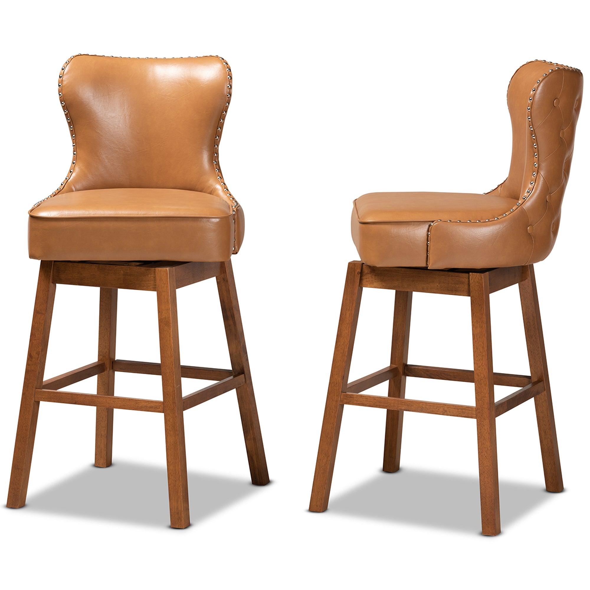 Gradisca Modern and Contemporary Faux Leather Upholstered and Finished Wood 2-Piece Swivel Bar Stool Set