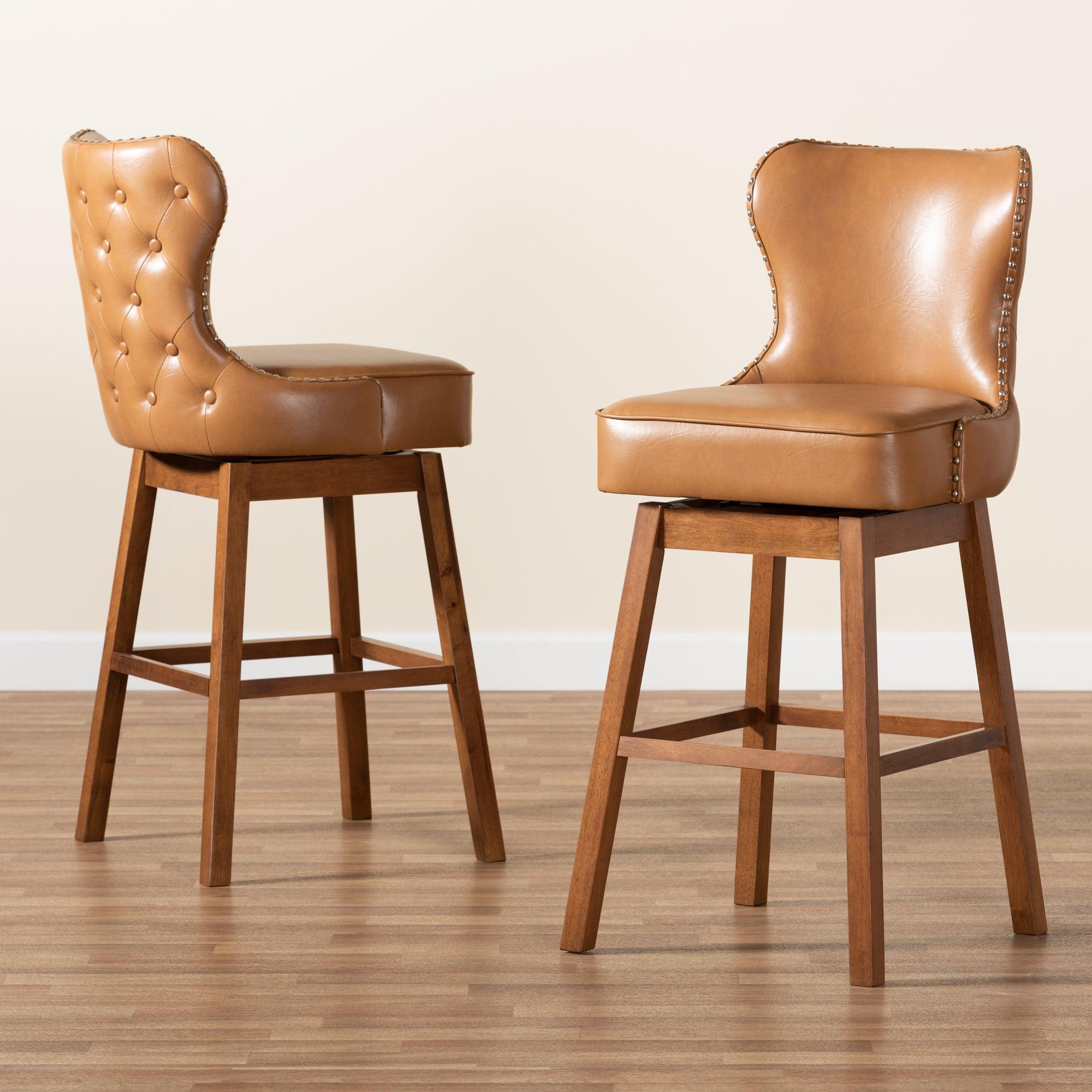 Gradisca Modern and Contemporary Faux Leather Upholstered and Finished Wood 2-Piece Swivel Bar Stool Set