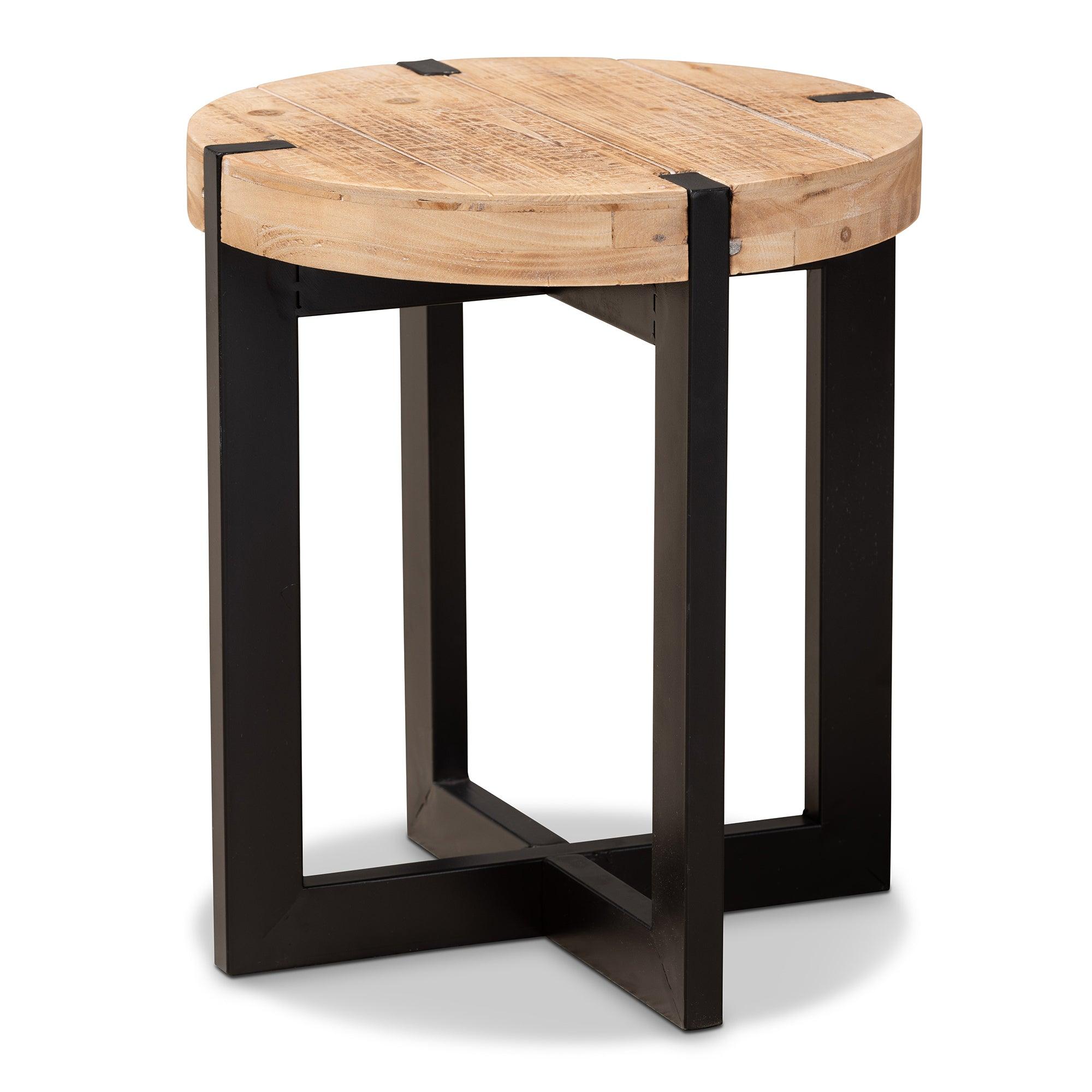 Horace Rustic and Industrial Finished Wood and Finished Metal End Table