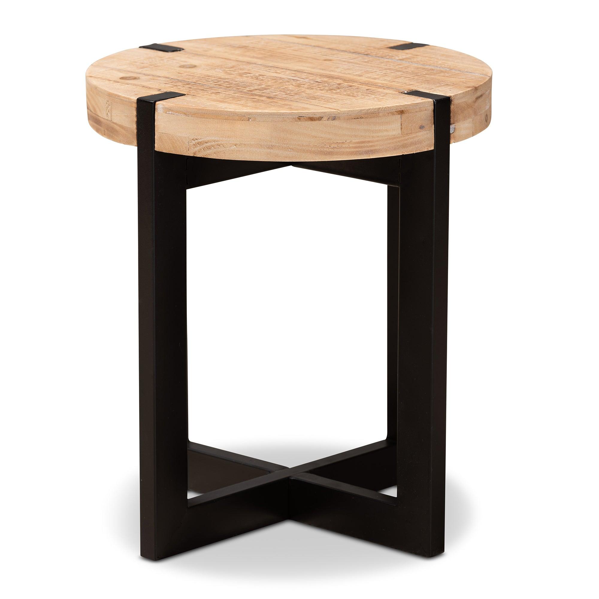 Horace Rustic and Industrial Finished Wood and Finished Metal End Table