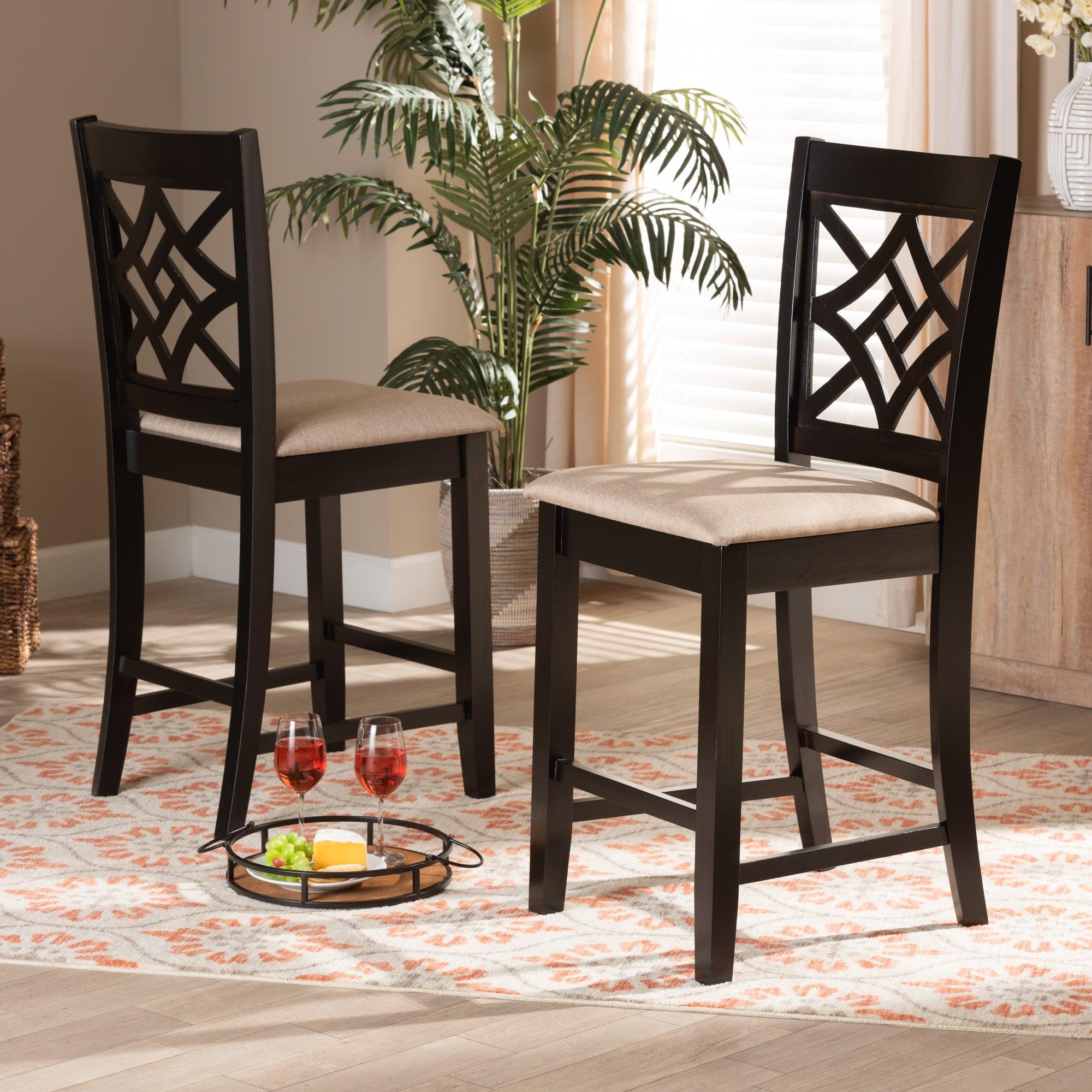 Nicolette Modern and Contemporary Sand Fabric Upholstered and Finished Wood 2-Piece Counter Stool Set