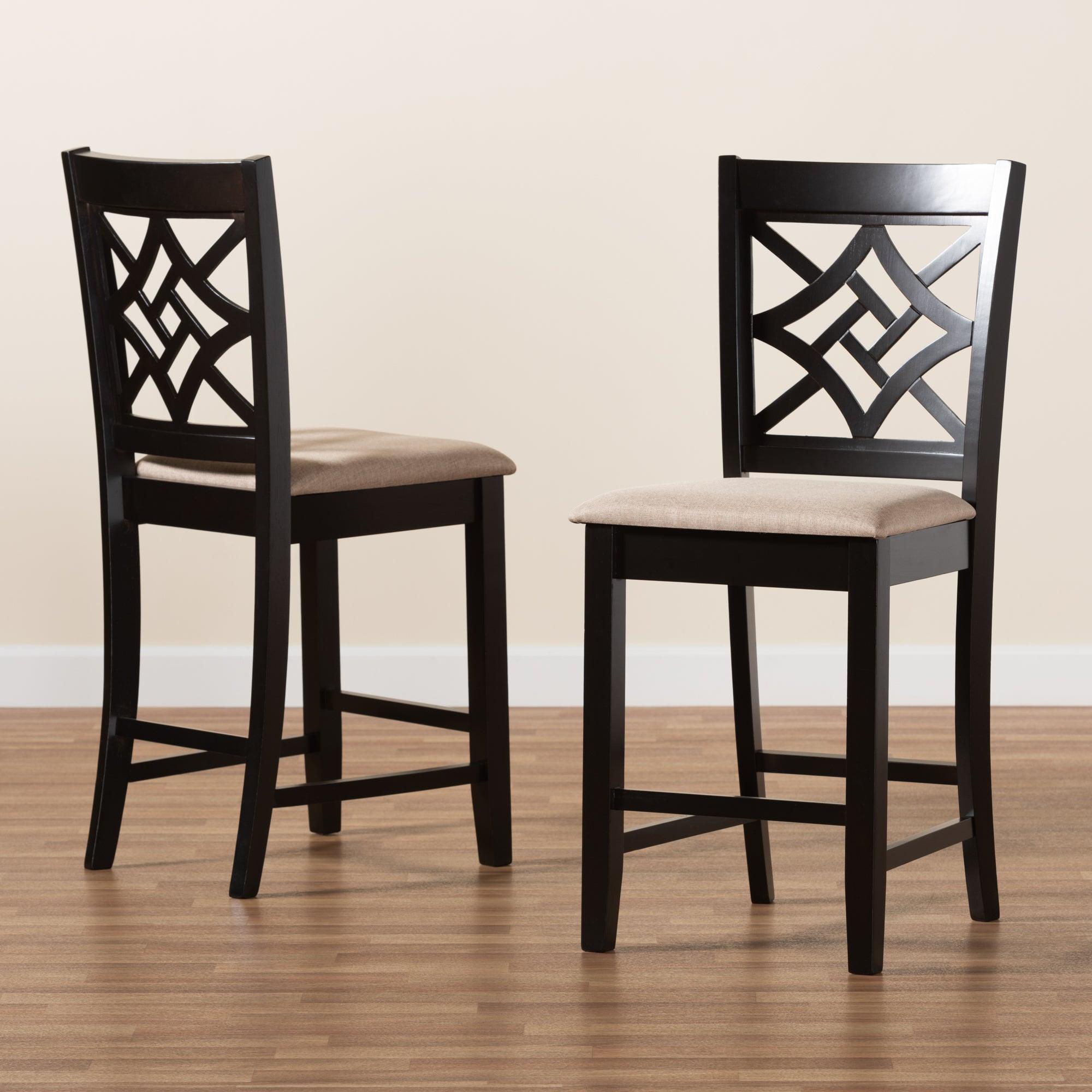 Nicolette Modern and Contemporary Sand Fabric Upholstered and Finished Wood 2-Piece Counter Stool Set