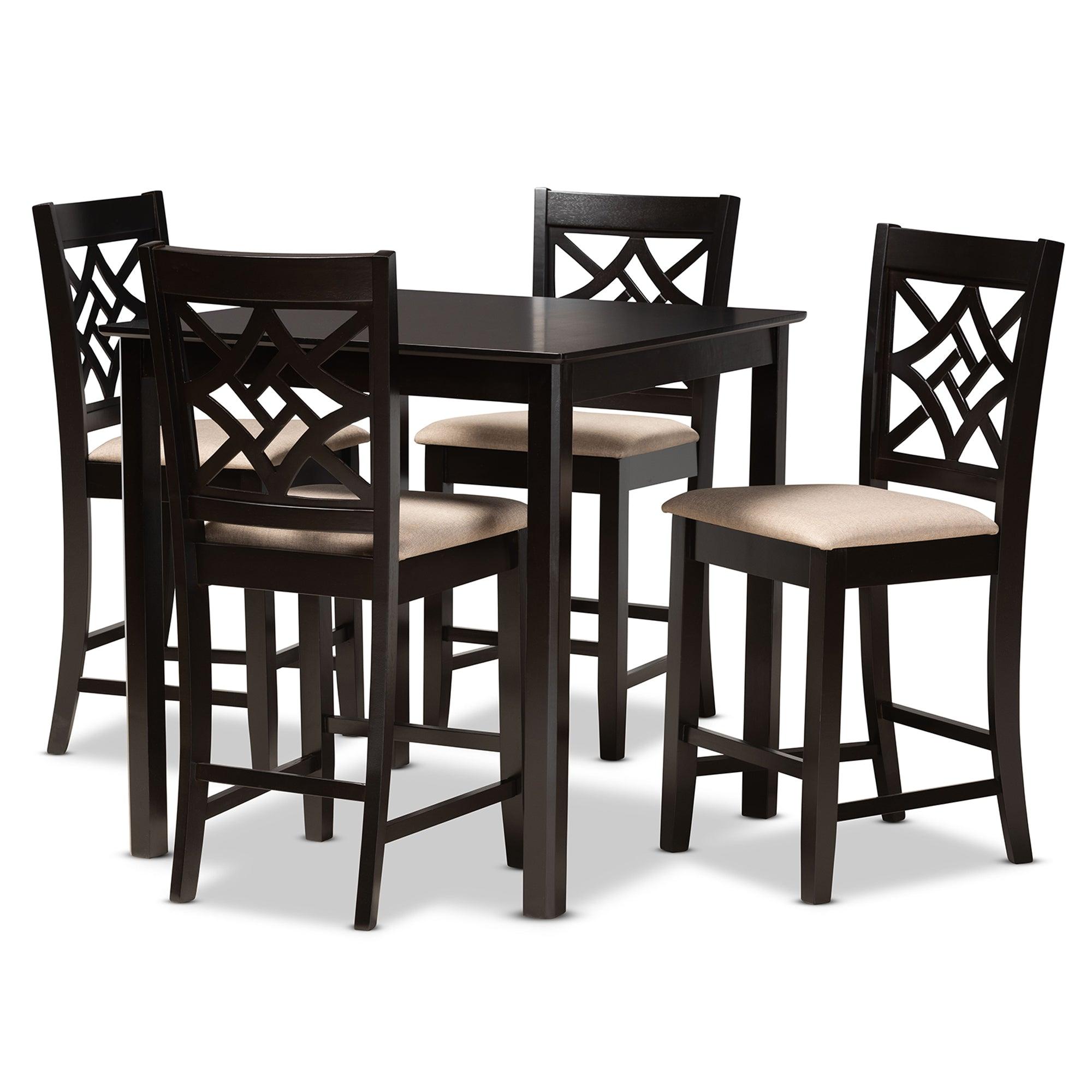 Nicolette Modern and Contemporary Sand Fabric Upholstered and Finished Wood 5-Piece Pub Set