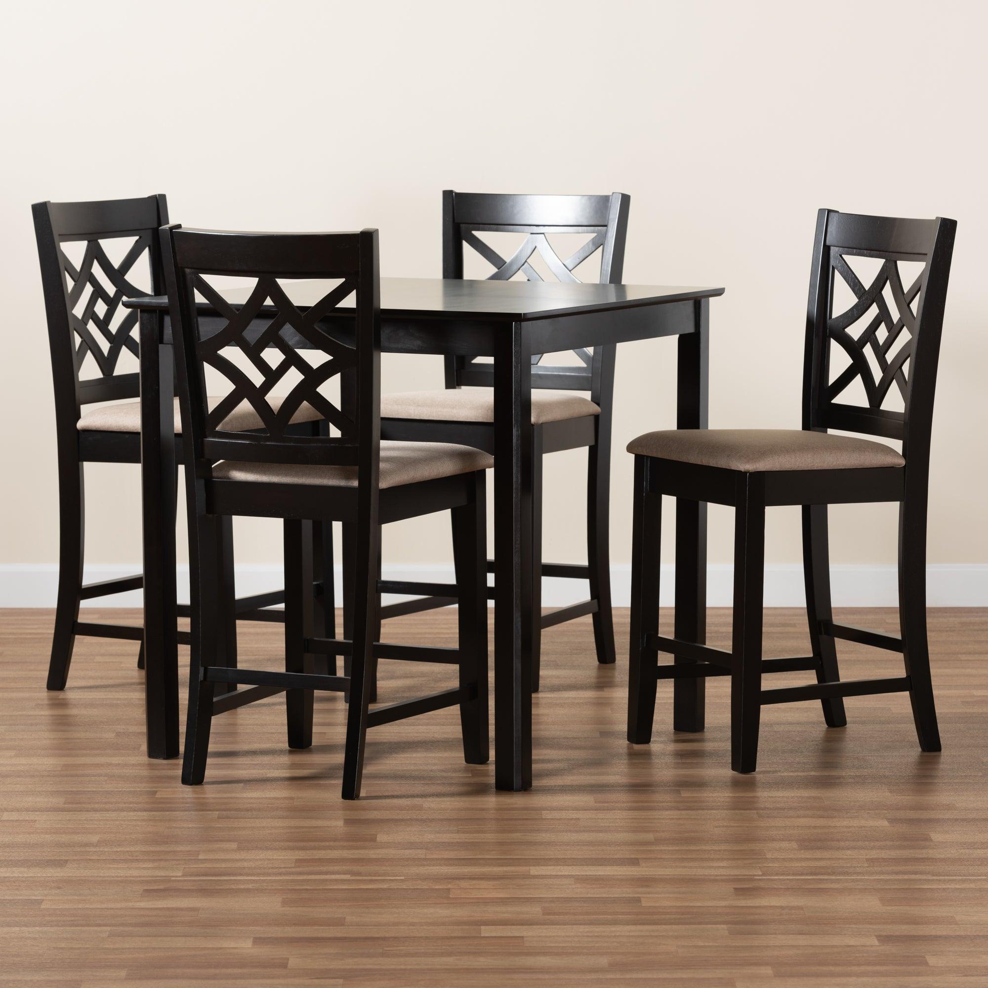 Nicolette Modern and Contemporary Sand Fabric Upholstered and Finished Wood 5-Piece Pub Set