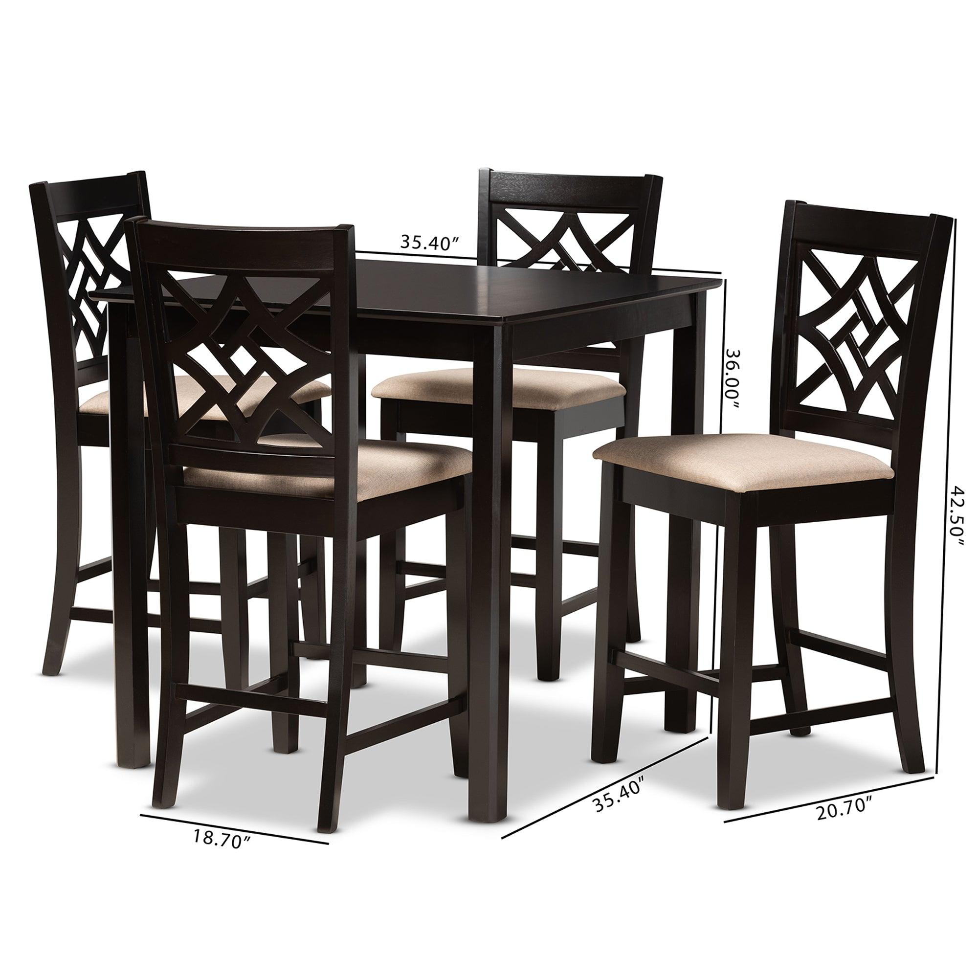 Nicolette Modern and Contemporary Sand Fabric Upholstered and Finished Wood 5-Piece Pub Set