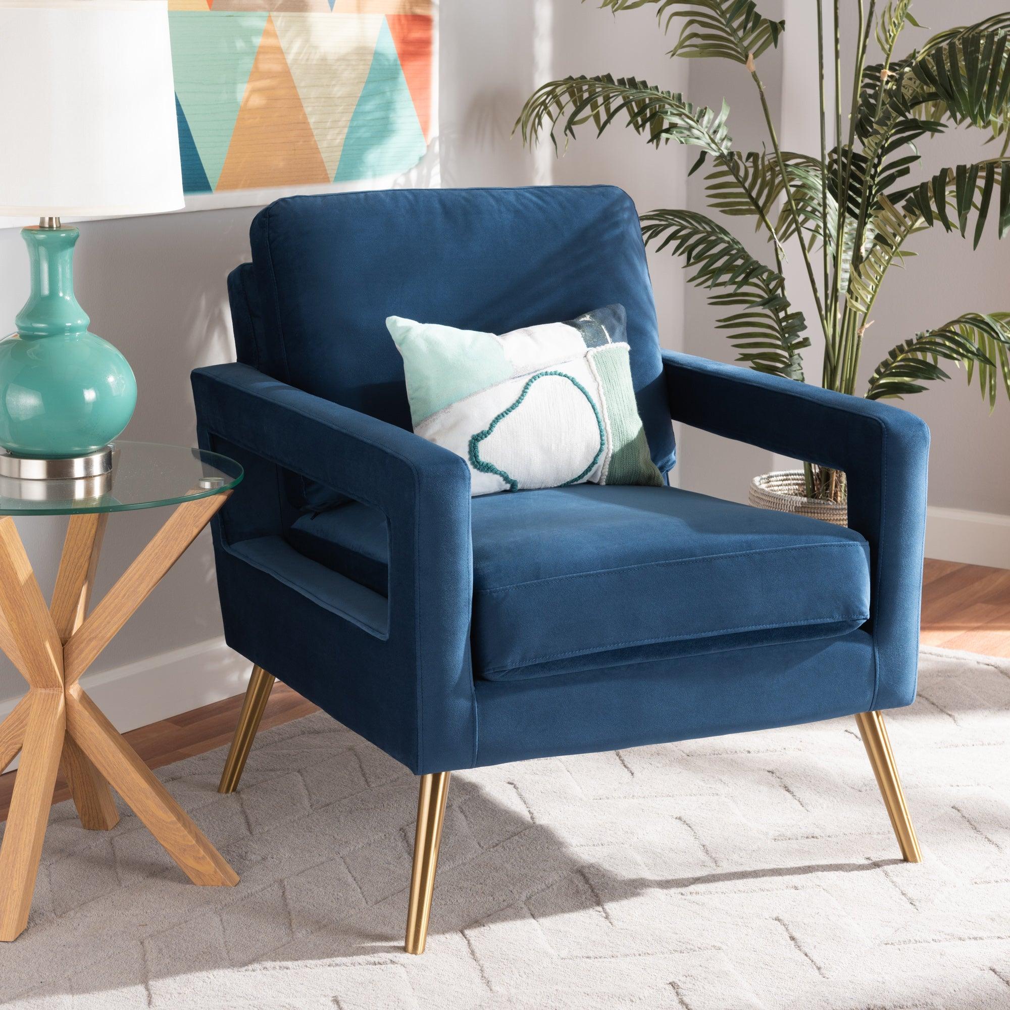 Leland Glam and Luxe Velvet Fabric Upholstered and Finished Armchair