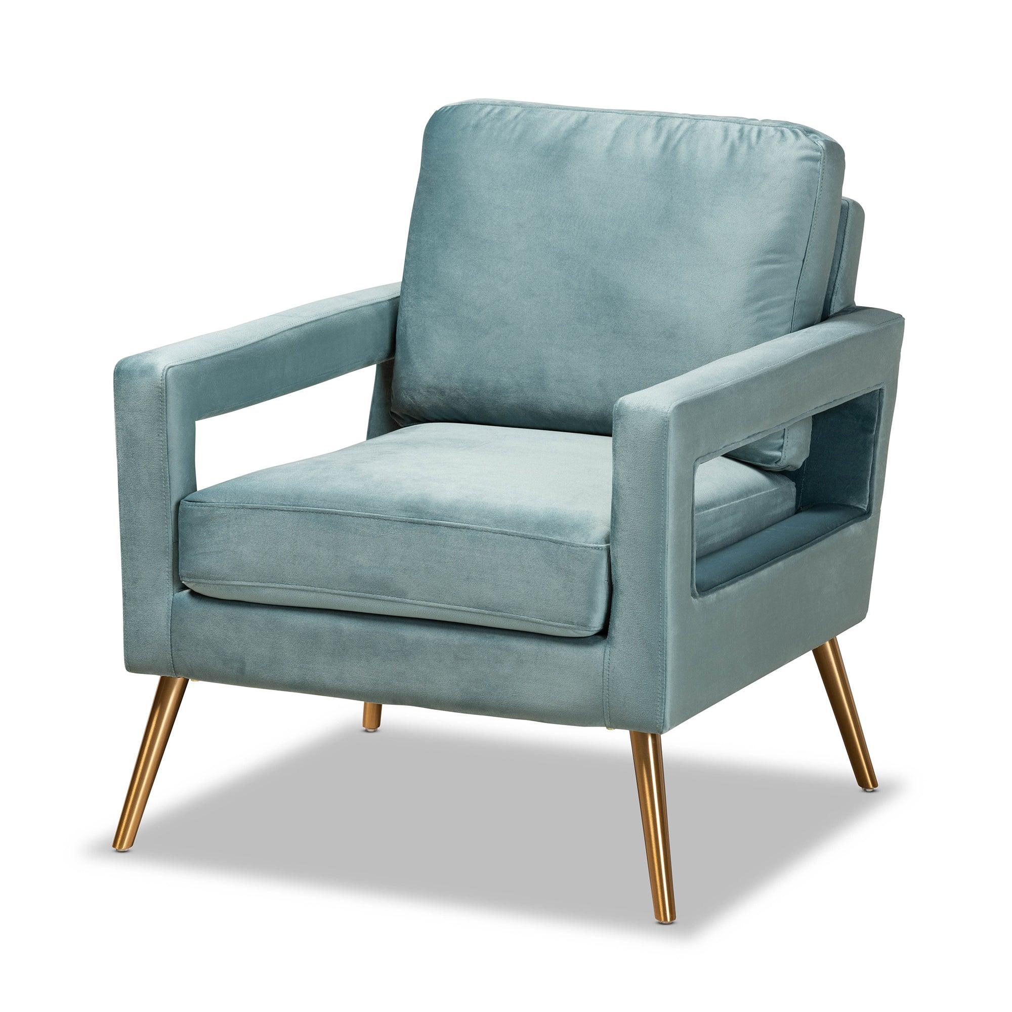 Leland Glam and Luxe Velvet Fabric Upholstered and Finished Armchair