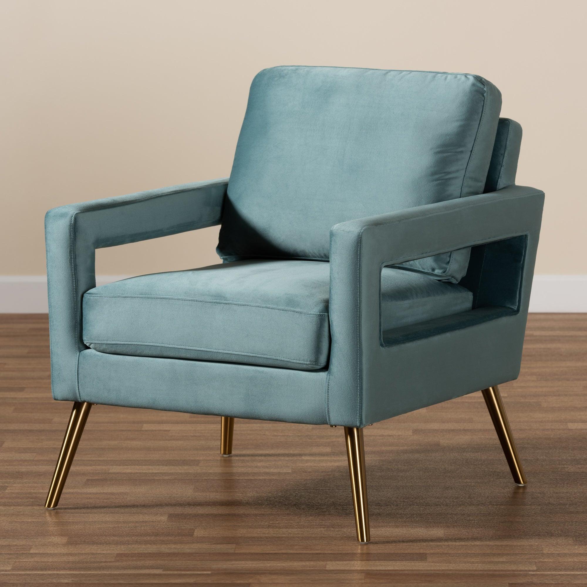 Leland Glam and Luxe Velvet Fabric Upholstered and Finished Armchair