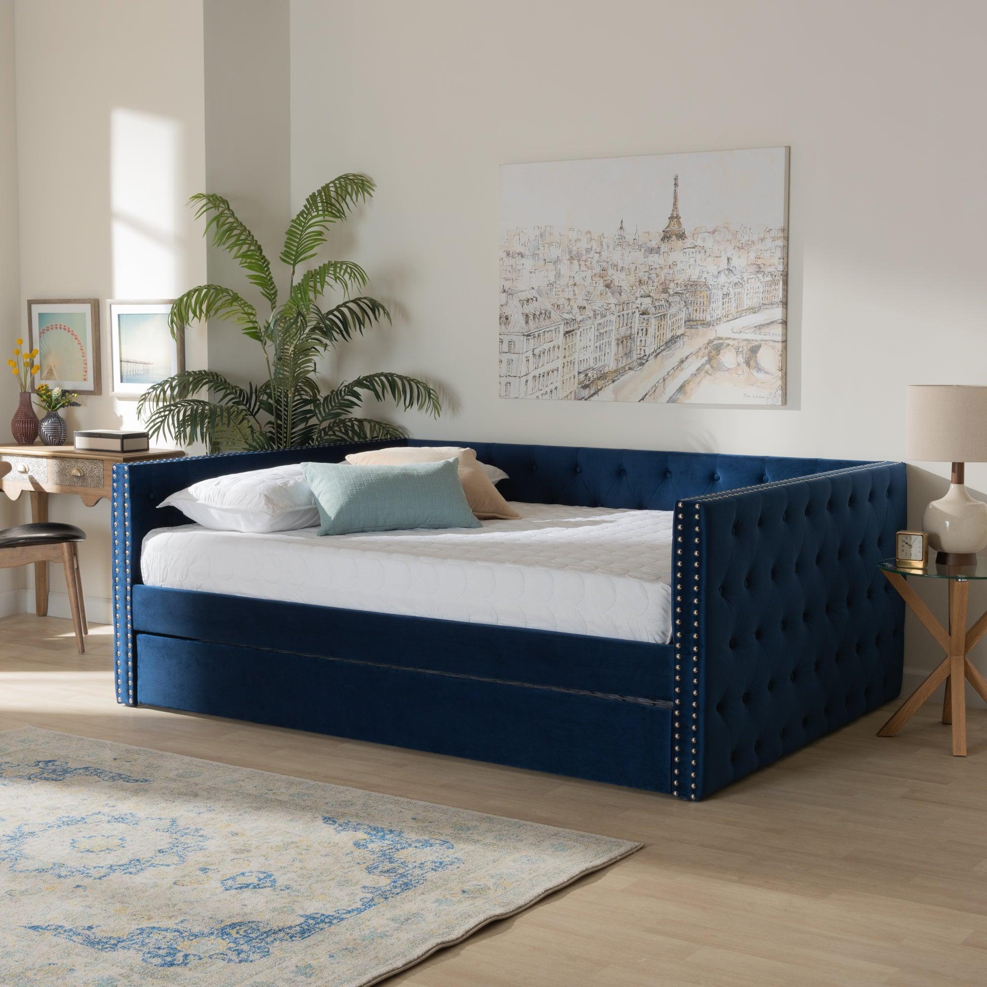 Larkin Modern and Contemporary Velvet Fabric Upholstered Daybed with Trundle