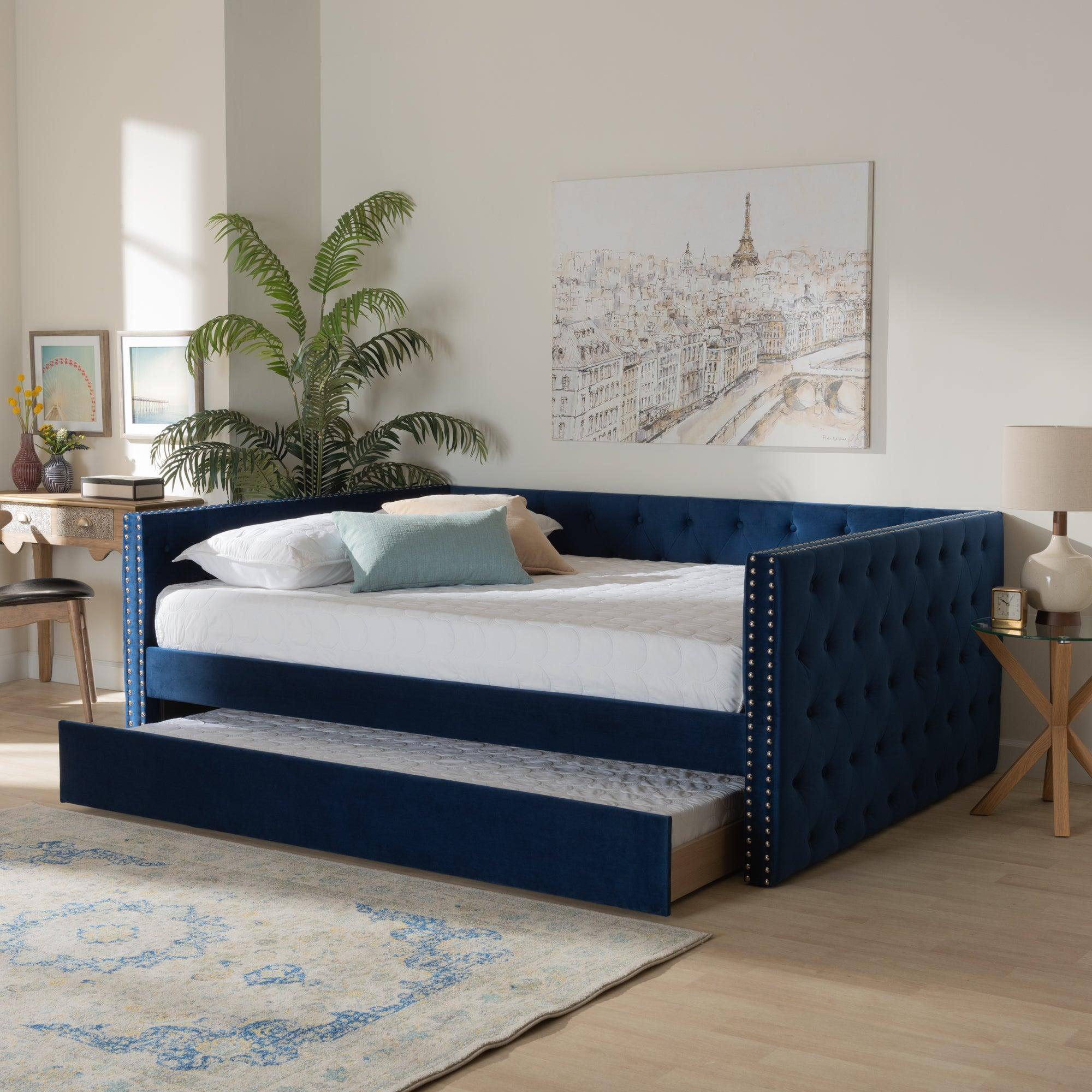 Larkin Modern and Contemporary Velvet Fabric Upholstered Daybed with Trundle