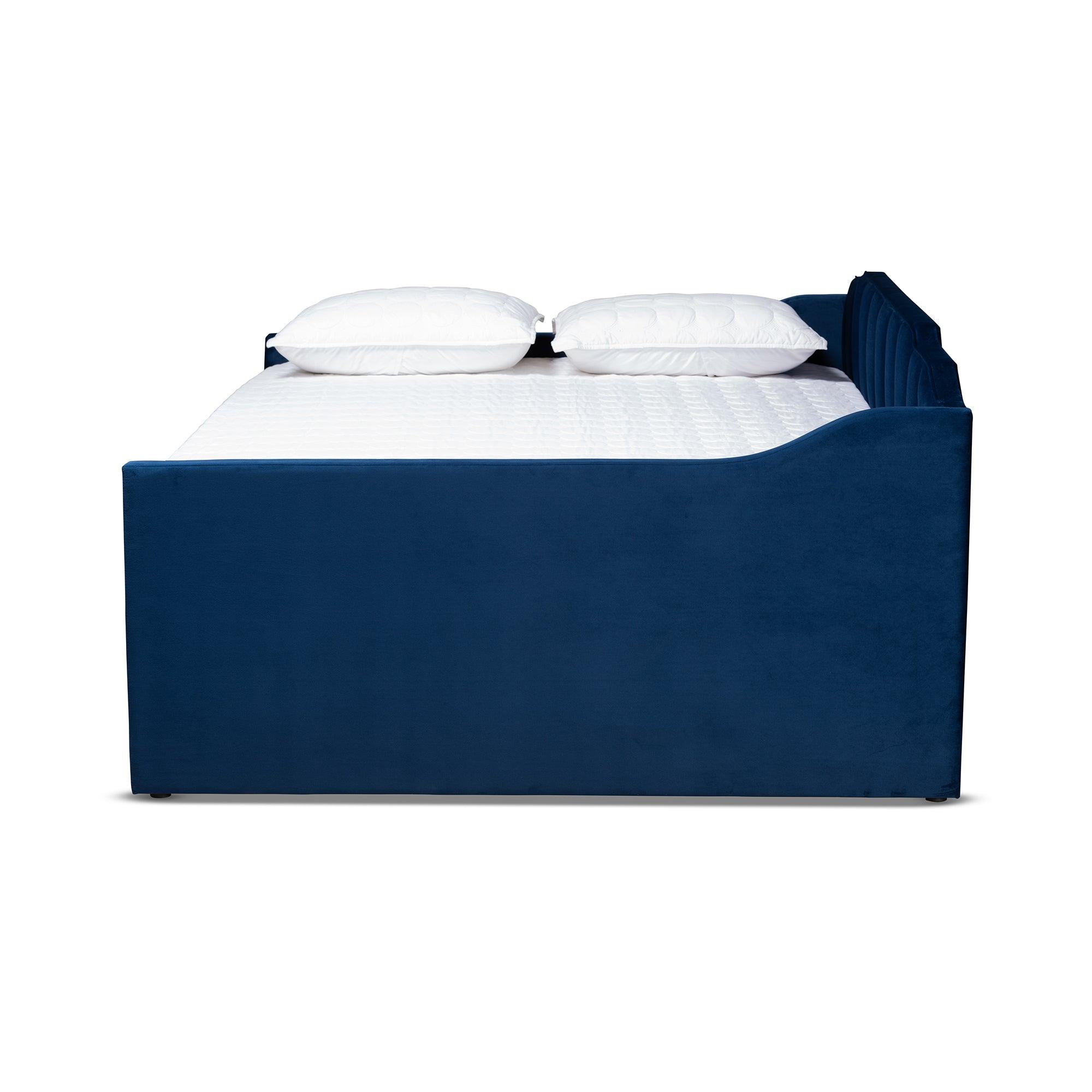 Lennon Modern and Contemporary Velvet Fabric Upholstered Daybed with Trundle